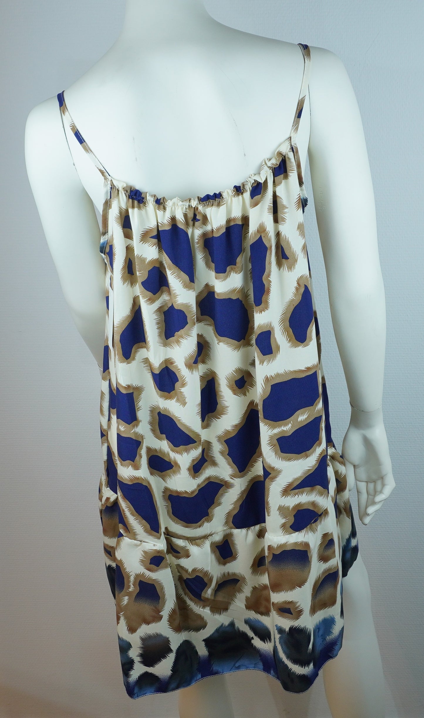 Sommerkleid – Animal Print – Spaghettiträger – Creme/Blau