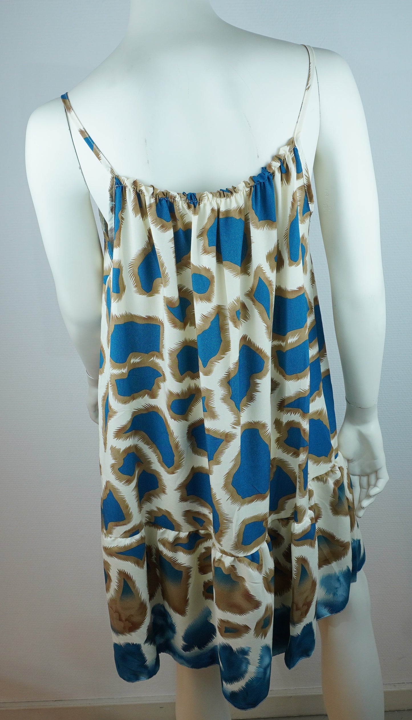 Sommerkleid – Animal Print – Spaghettiträger – Creme/Türkis