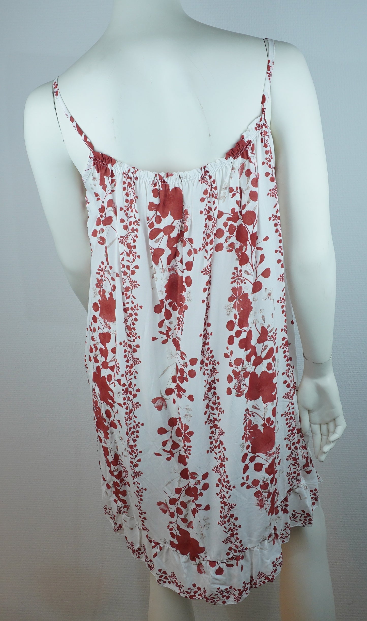 Sommerkleid – Blumenprint – Spaghettiträger – Weiß/Terrakotta