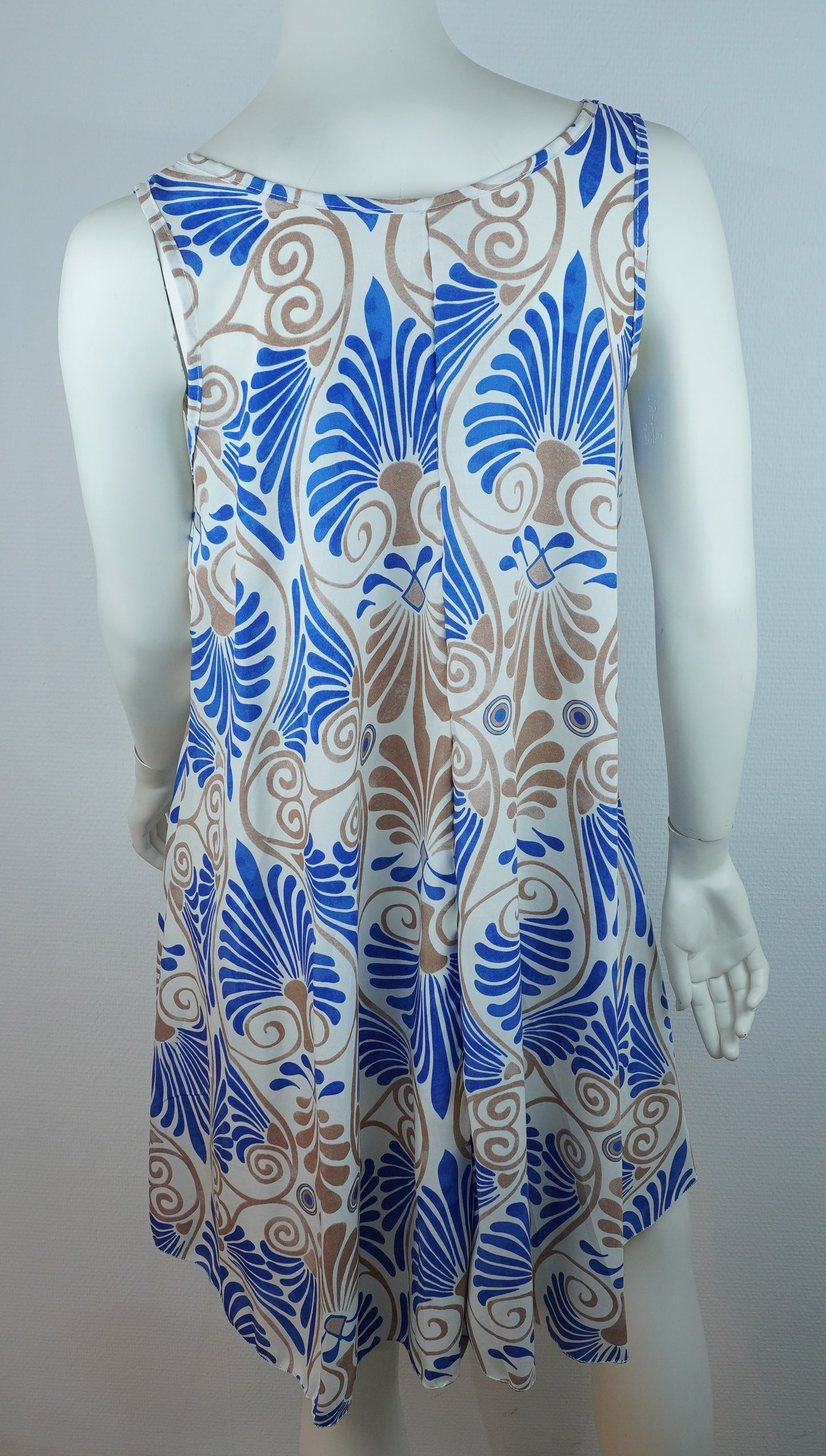 Sommerkleid – Art-Déco-Print Groß – Trägerkleid – Weiß/Blau