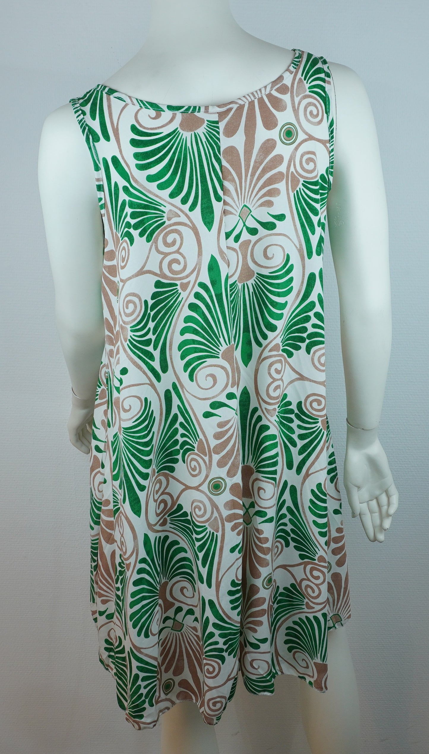Sommerkleid – Art-Déco-Print Groß – Trägerkleid – Weiß/Grün