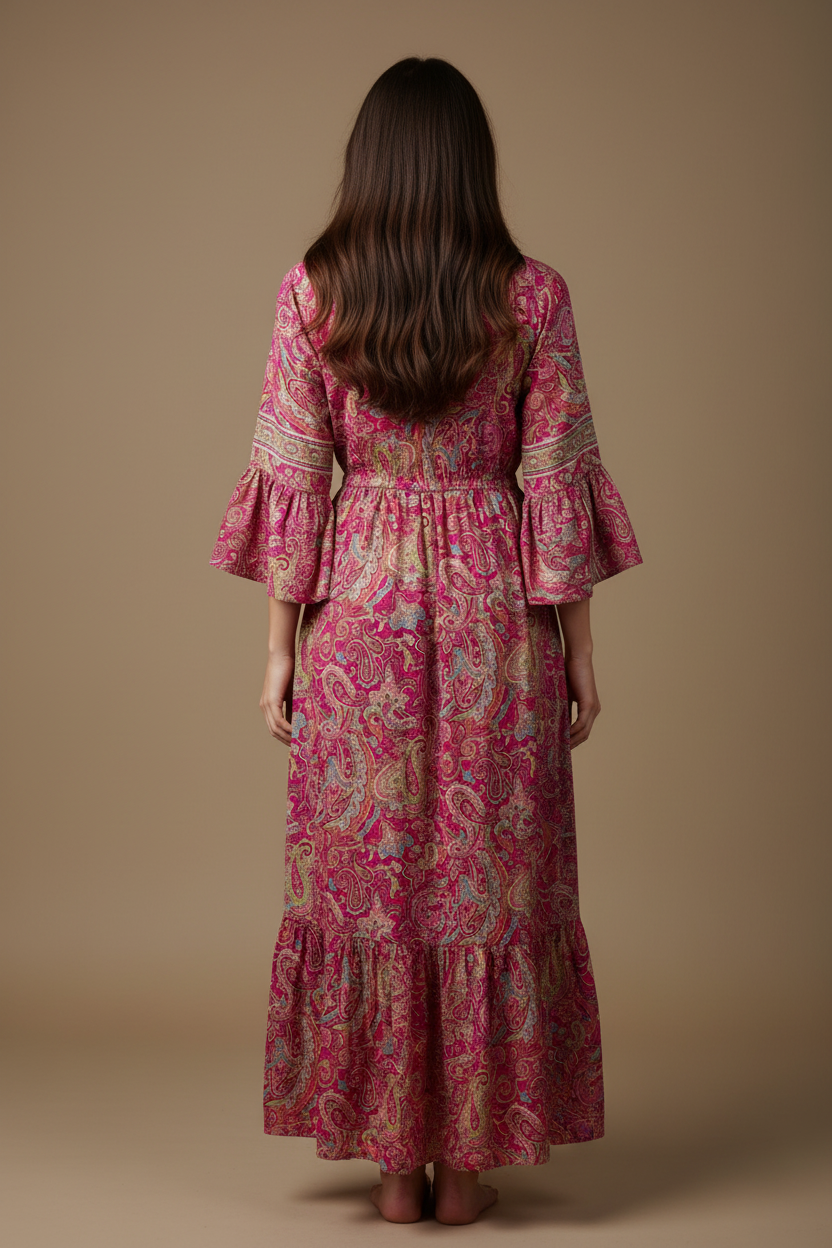 Boho Maxi Kleid Pink Paisley – Rückseite