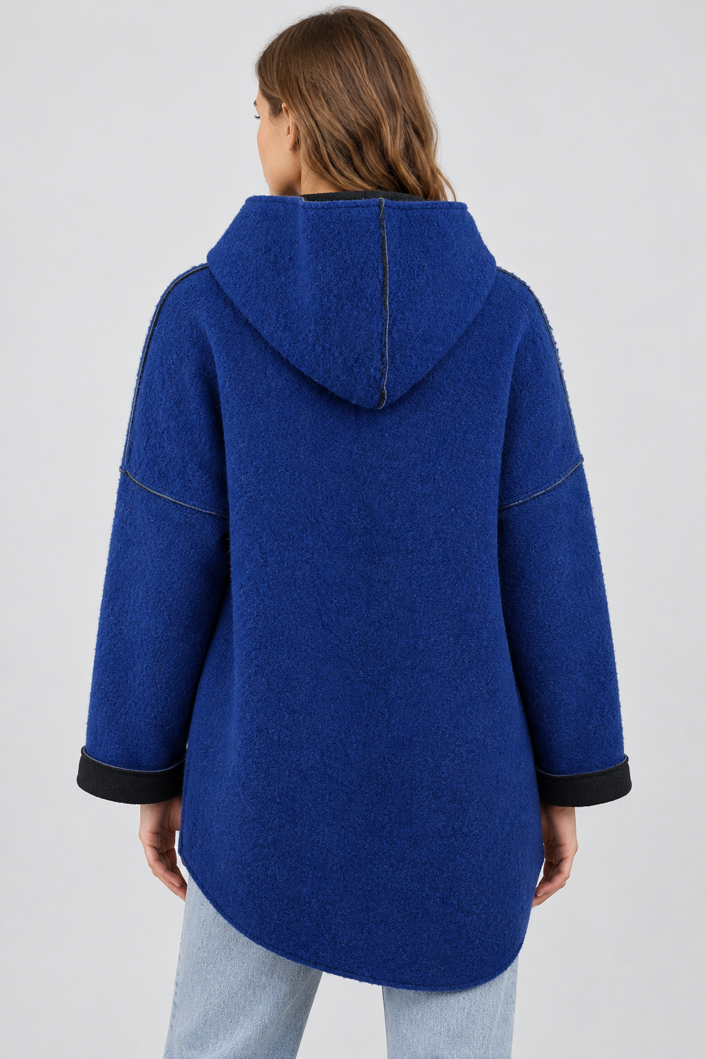 Kapuzenjacke Wollfilz Royalblau – Rückansicht