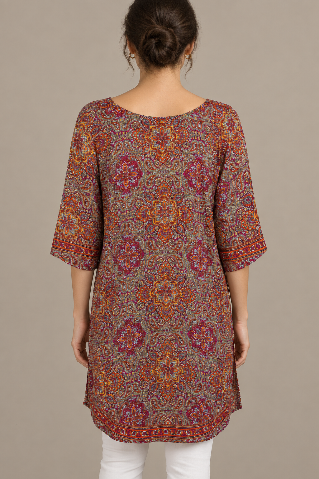 Boho Tunika Taupe und Bordeaux – Rückansicht