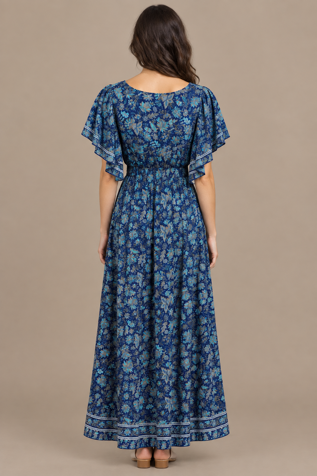 Boho Maxikleid Dunkelblau Türkis – Rückansicht