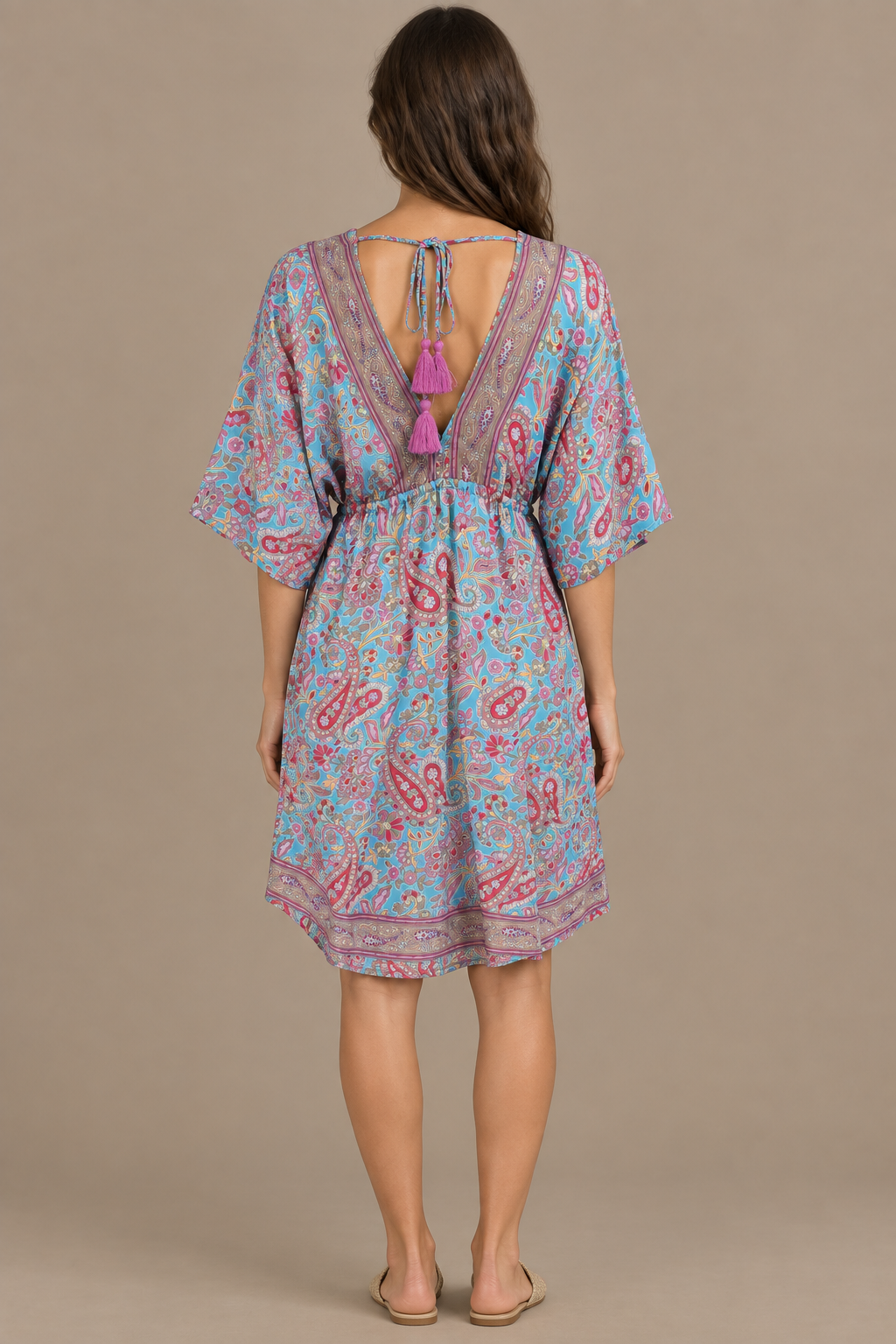 Boho Tunika in Aqua und Pink – Rückansicht