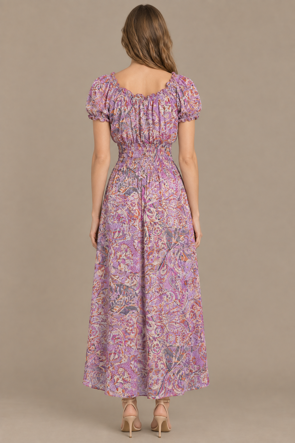 Boho Kleid in Flieder und Rosa – Rückansicht