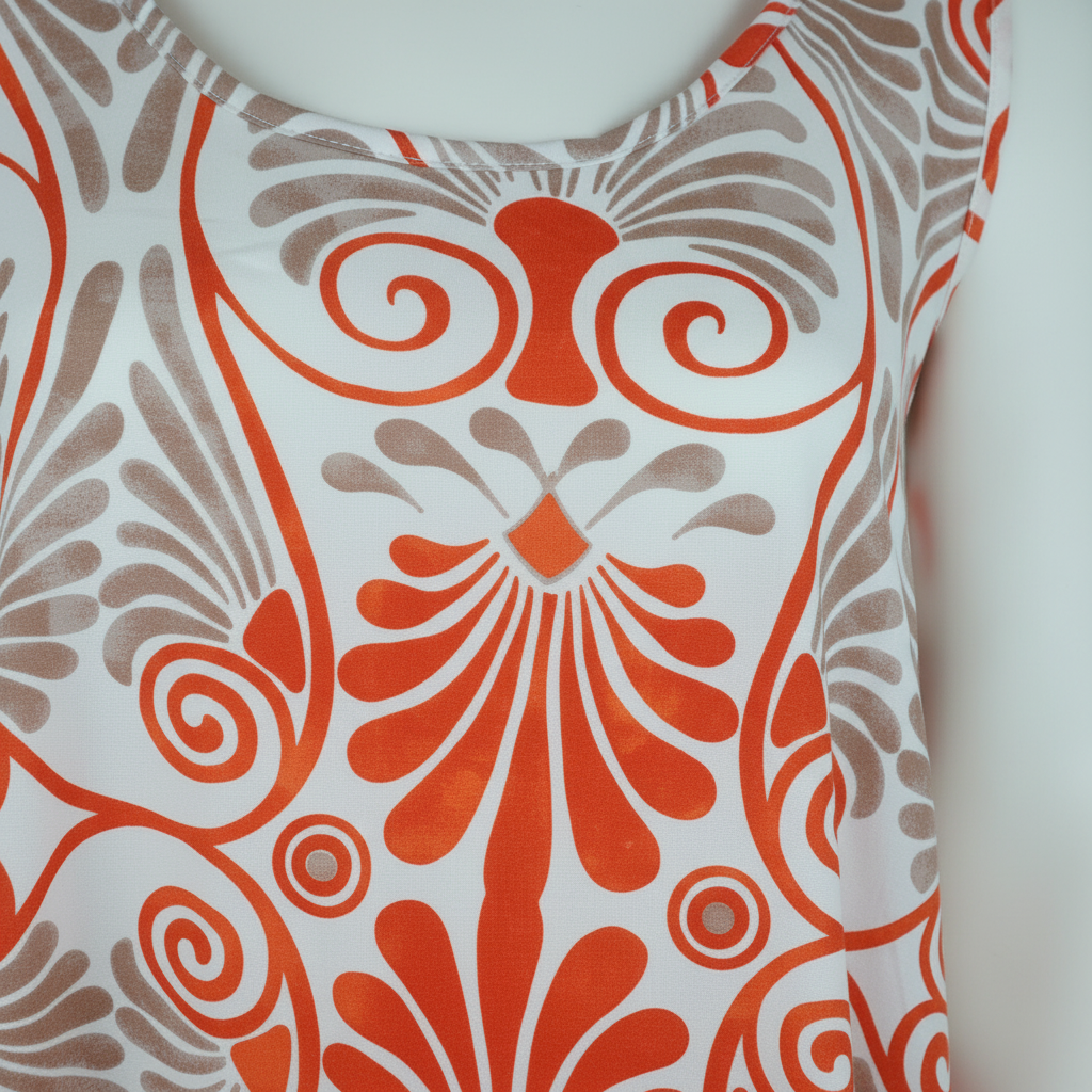 Sommerkleid Art-Déco Orange Groß Detailshot