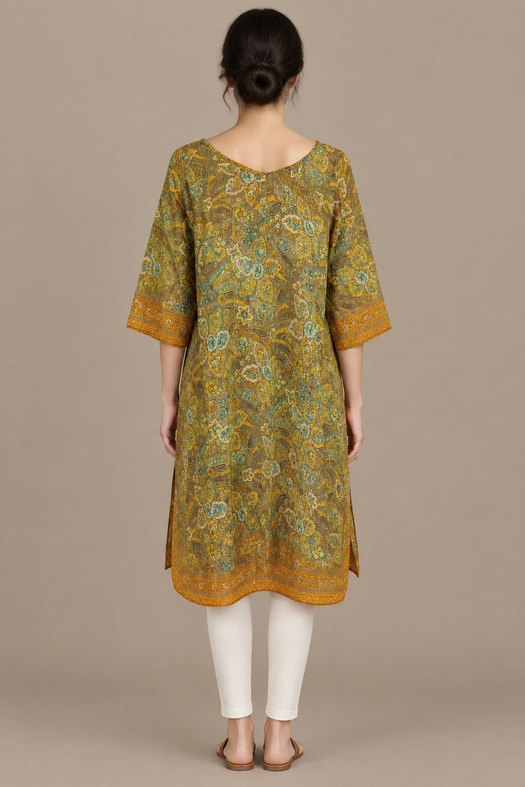 Boho Tunika Senfgelb und Mint – Rückansicht