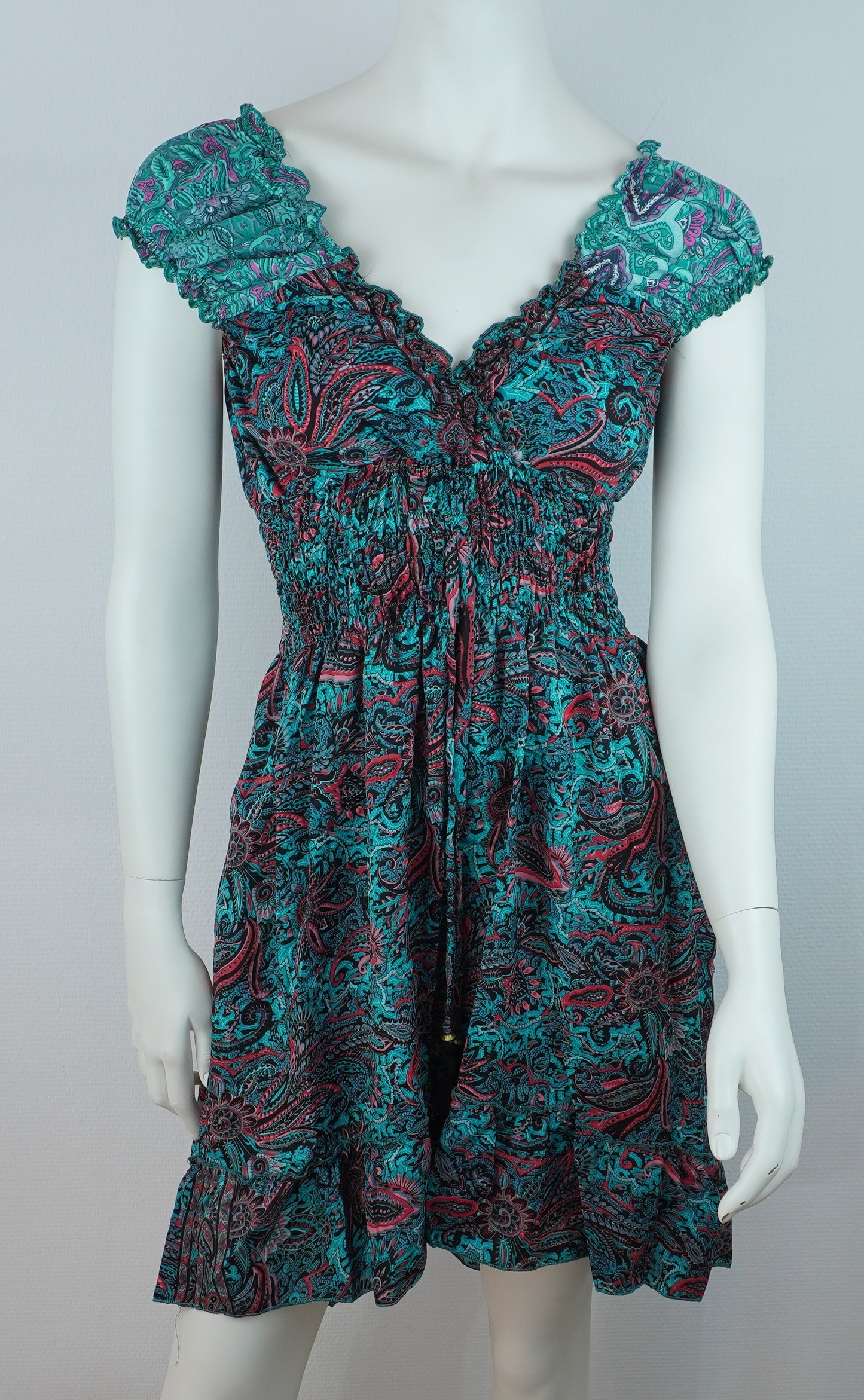 Sommerkleid Alia Türkis/Pink – Vorderseite