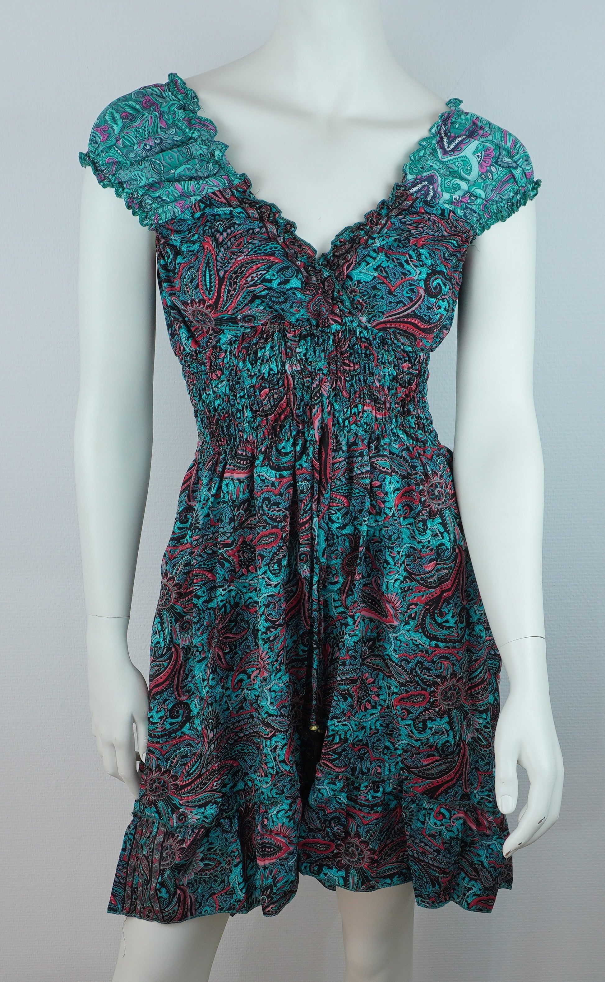 Sommerkleid Alia Türkis/Pink – Vorderseite