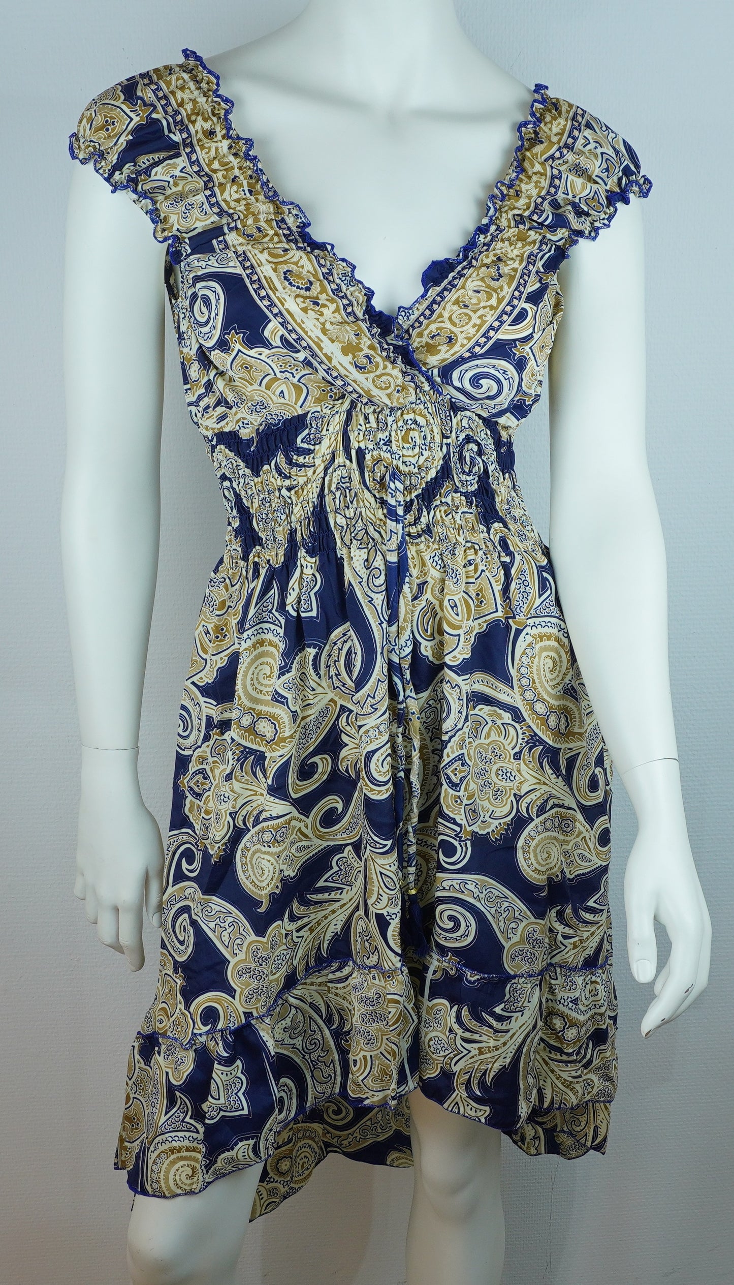 Sommerkleid – Boho Kleid Marineblau/Gold mit Paisley-Print