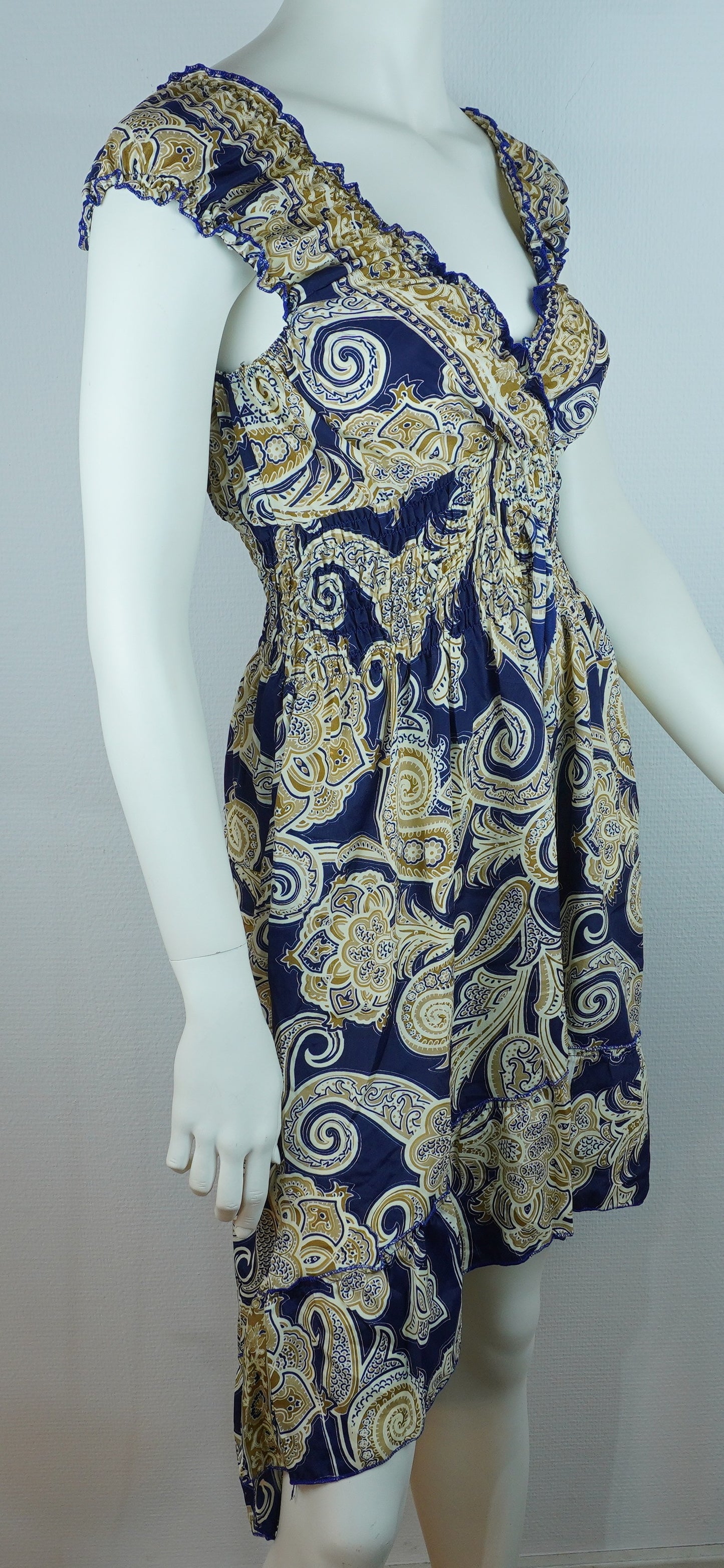 Sommerkleid – Boho Kleid Marineblau/Gold mit Paisley-Print