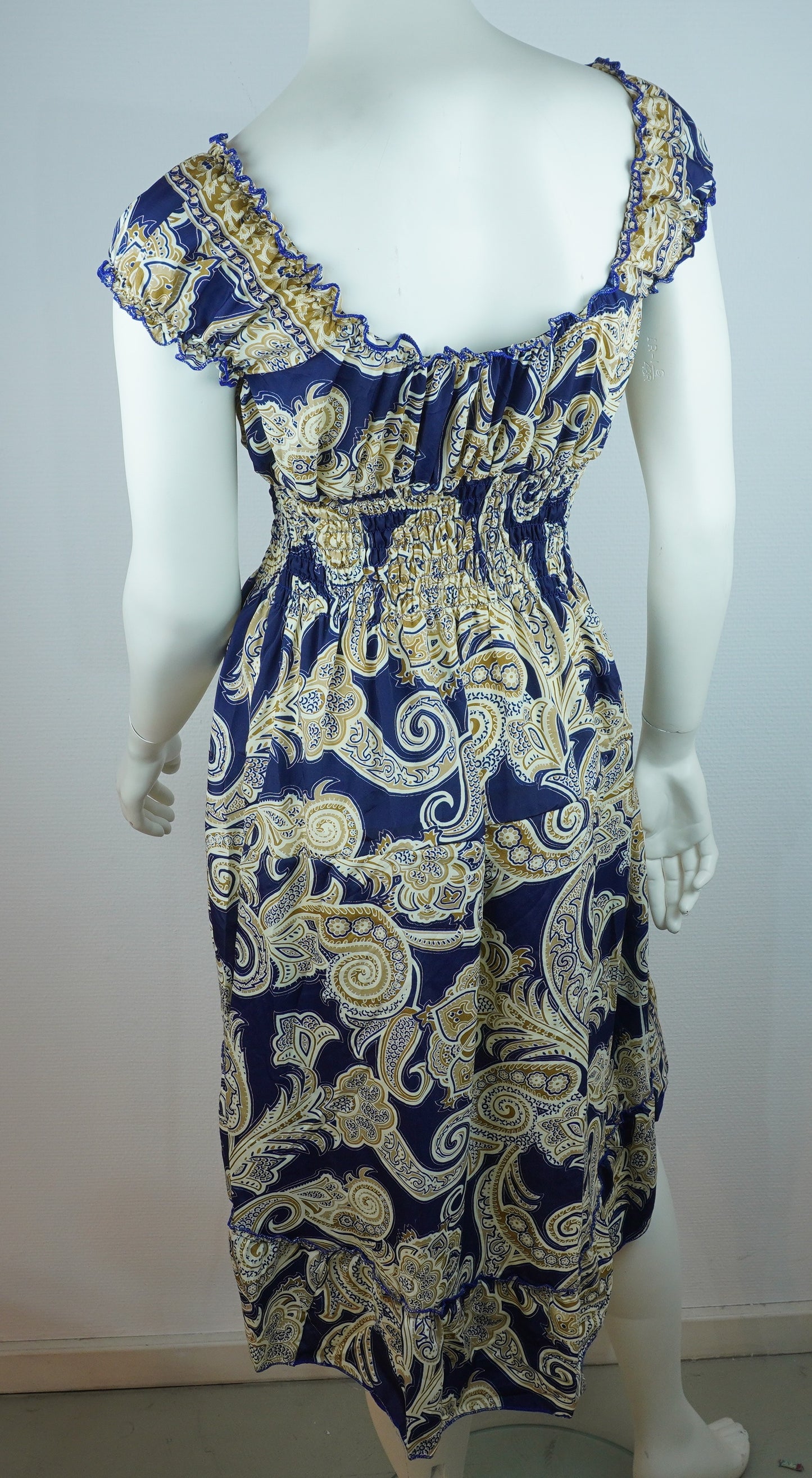Sommerkleid – Boho Kleid Marineblau/Gold mit Paisley-Print