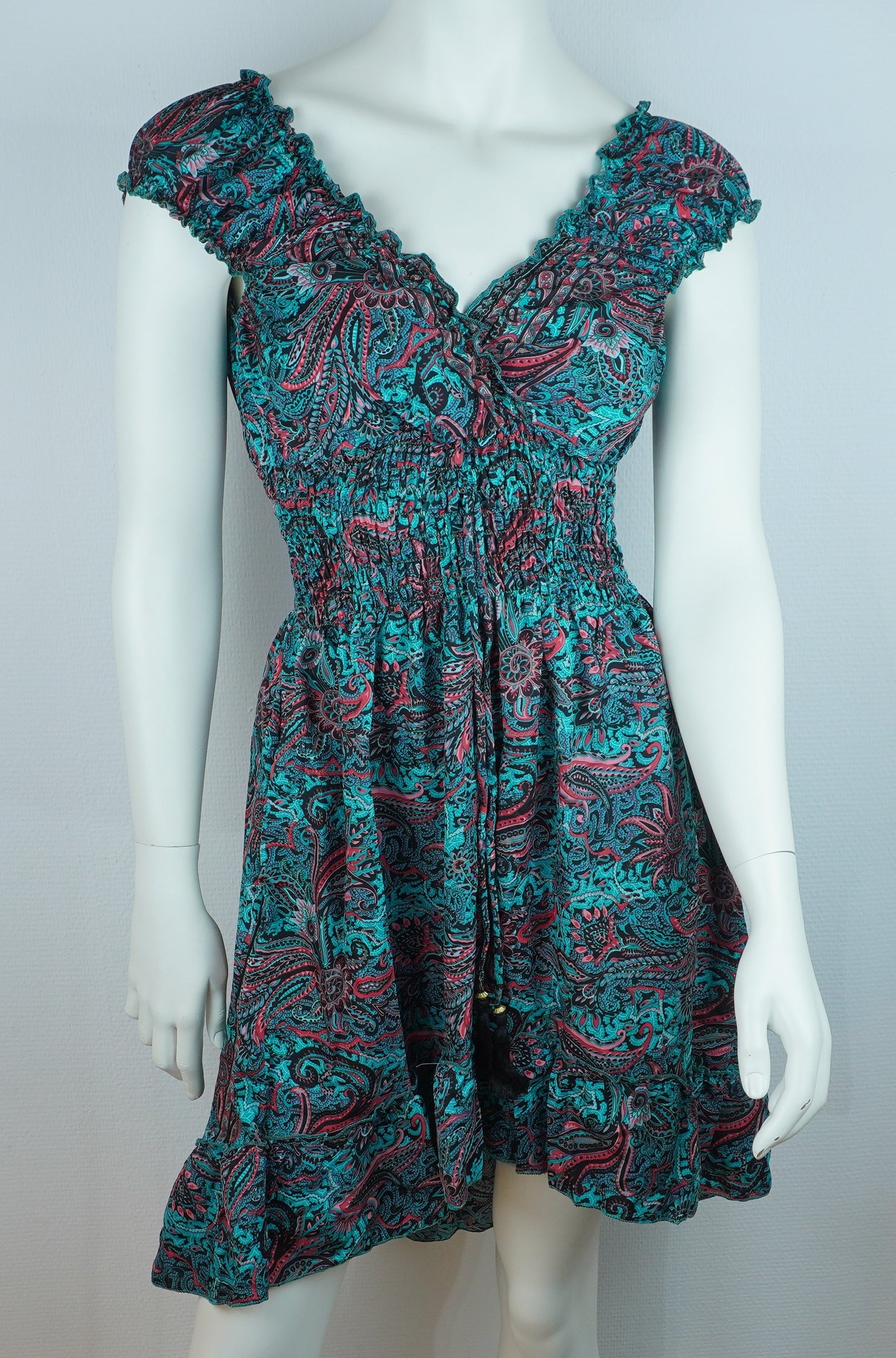 Sommerkleid – Boho Kleid Türkis/Petrol mit Paisley-Print