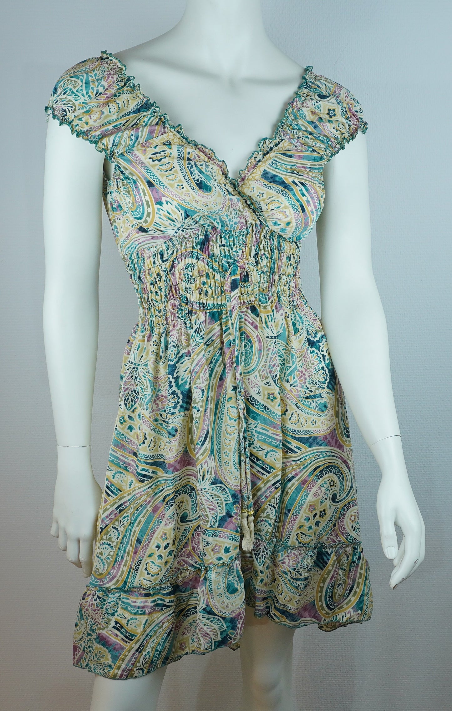 Sommerkleid – Boho Kleid Creme/Bunt mit Paisley-Print