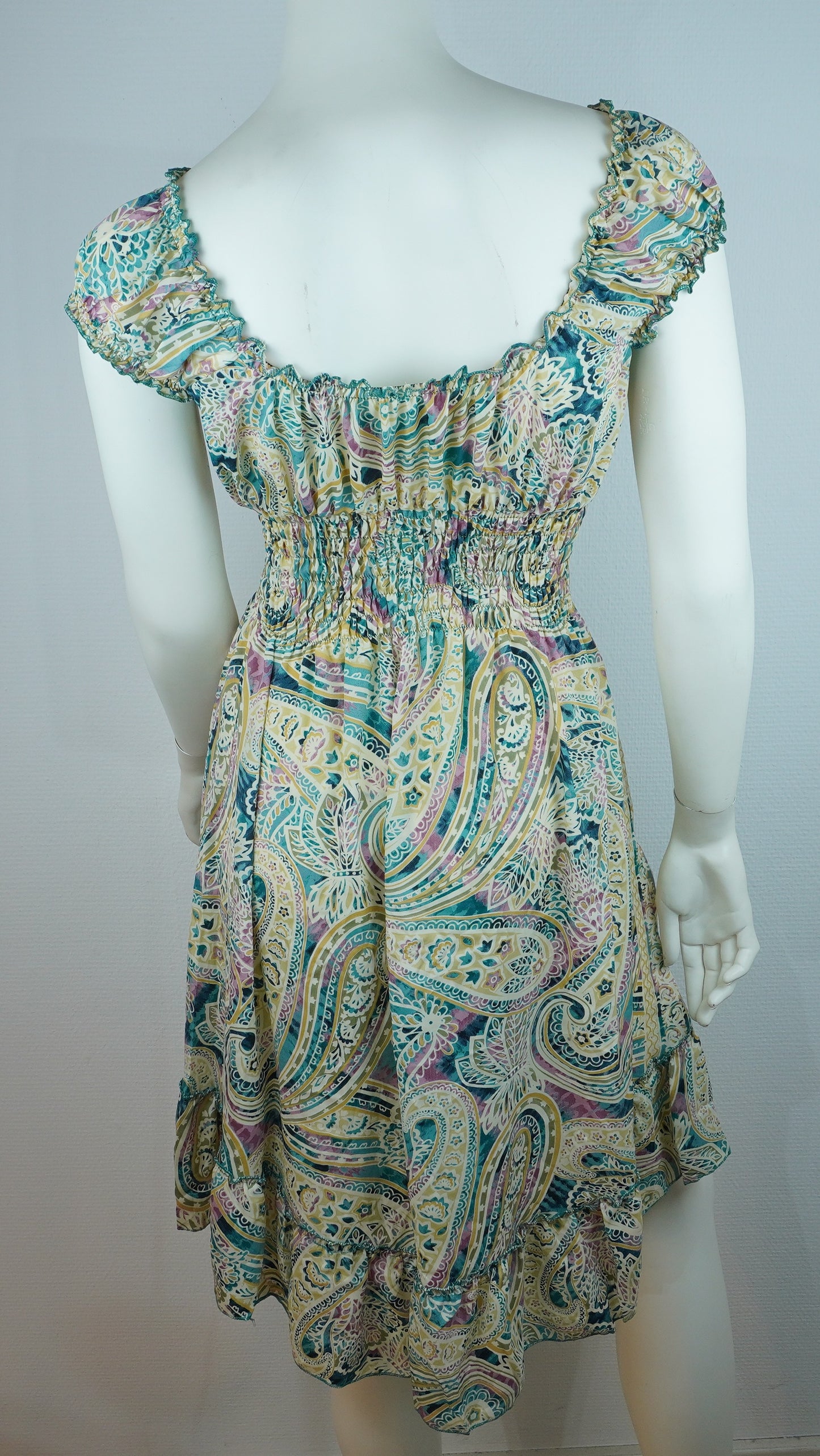 Sommerkleid – Boho Kleid Creme/Bunt mit Paisley-Print