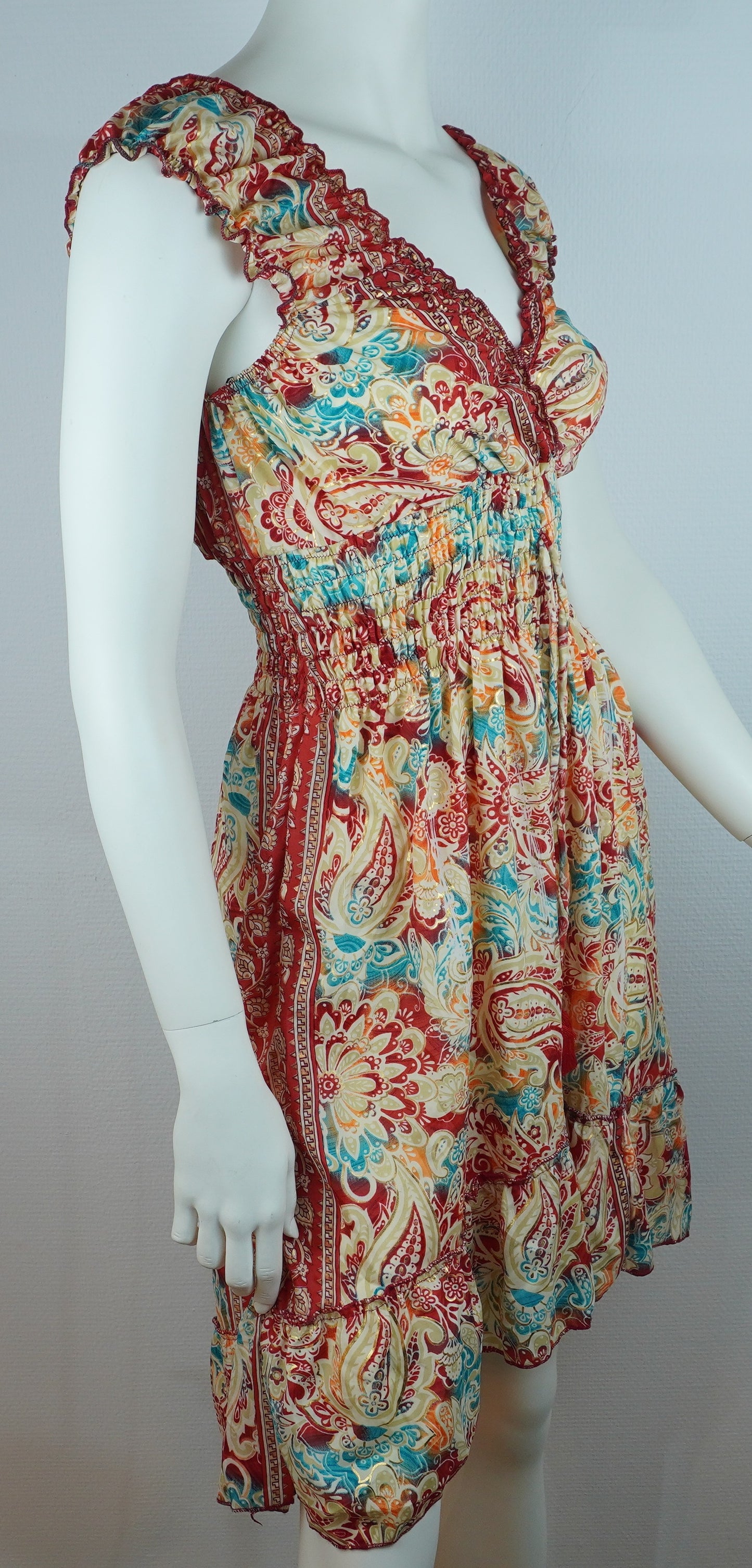 Sommerkleid – Boho Kleid Creme/Bunt mit Paisley-Print Multicolor