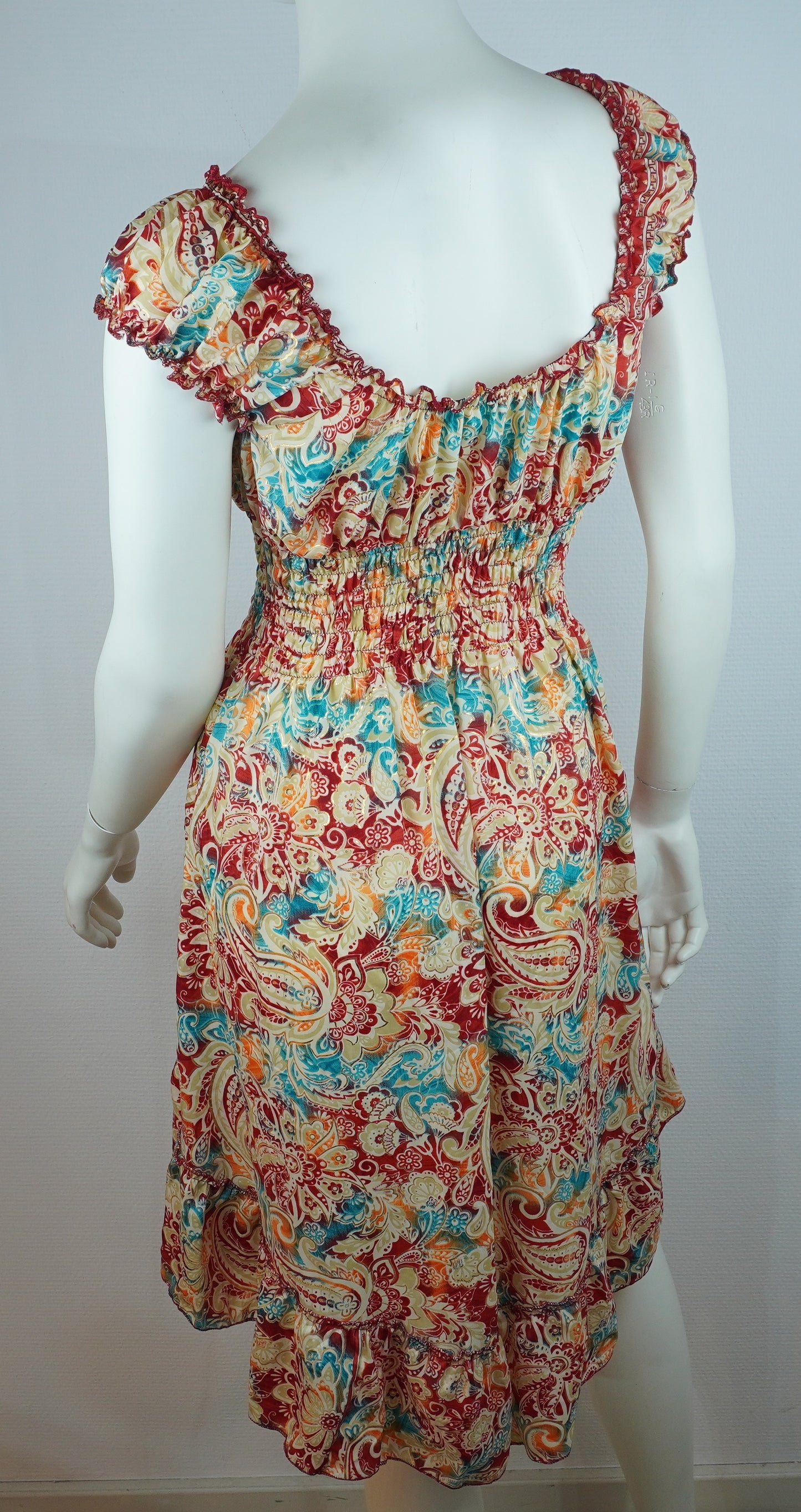 Sommerkleid – Boho Kleid Creme/Bunt mit Paisley-Print Multicolor