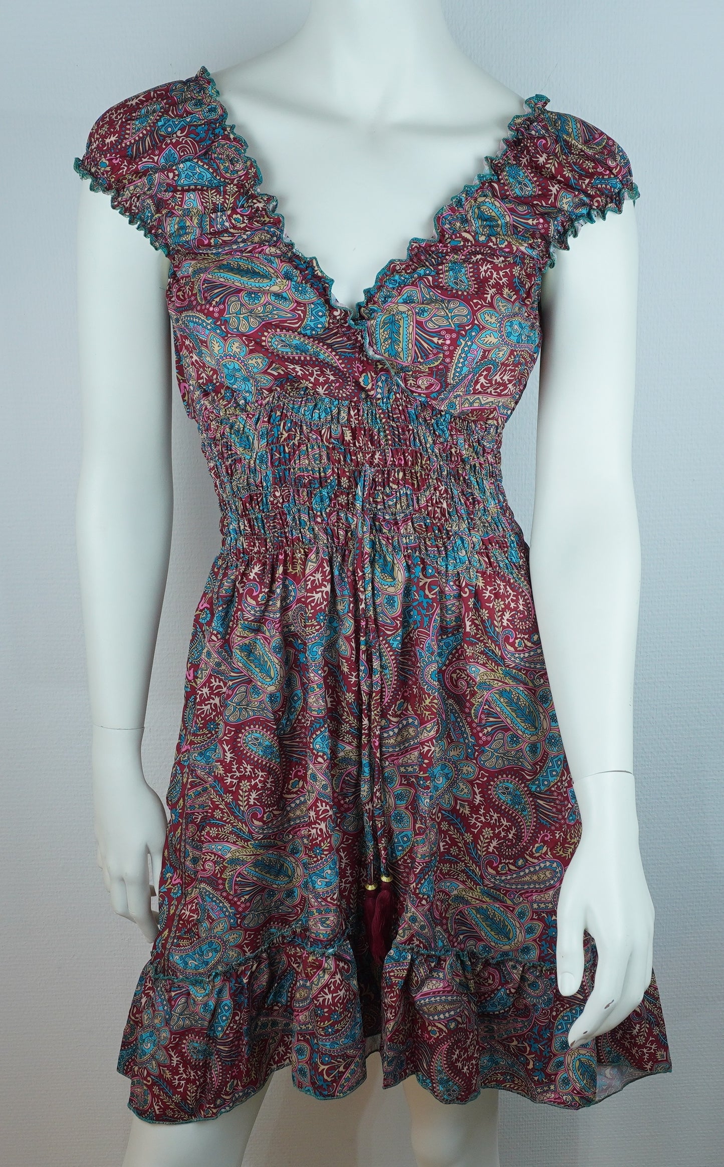 Sommerkleid – Boho Kleid Bordeaux mit Paisley-Print