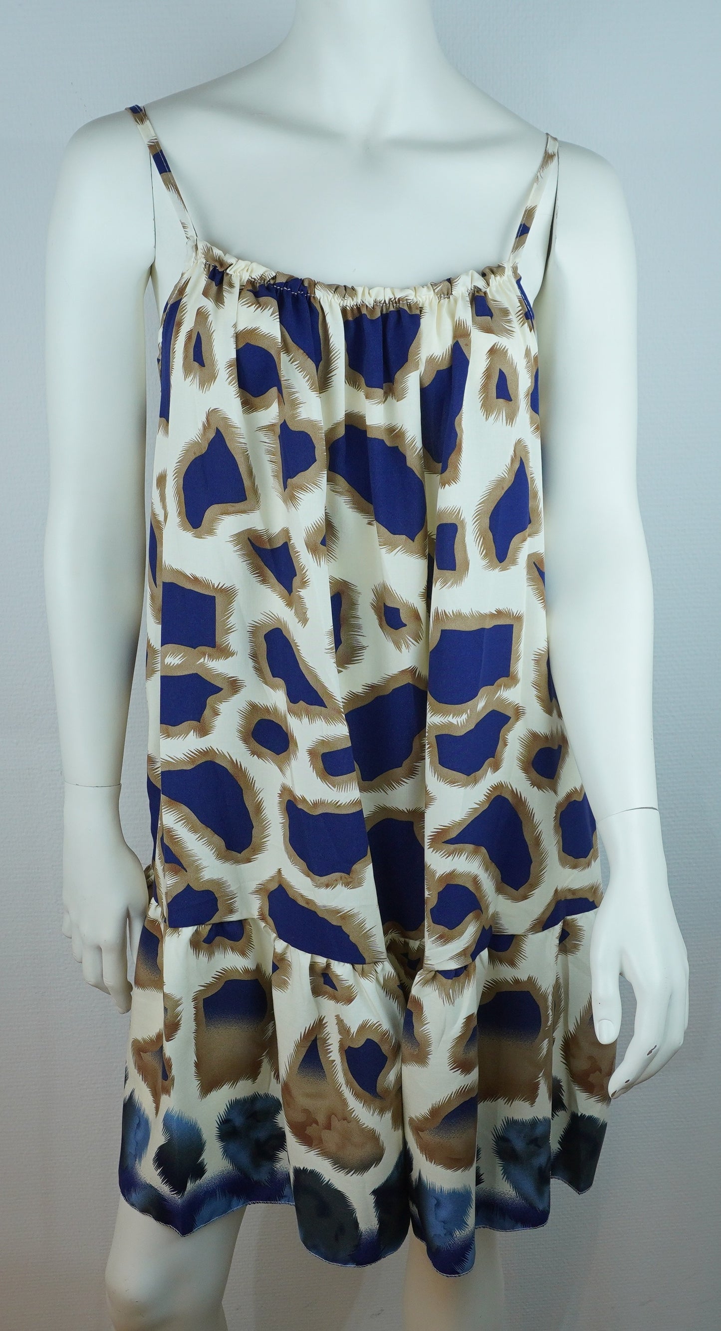 Sommerkleid – Animal Print – Spaghettiträger – Creme/Blau
