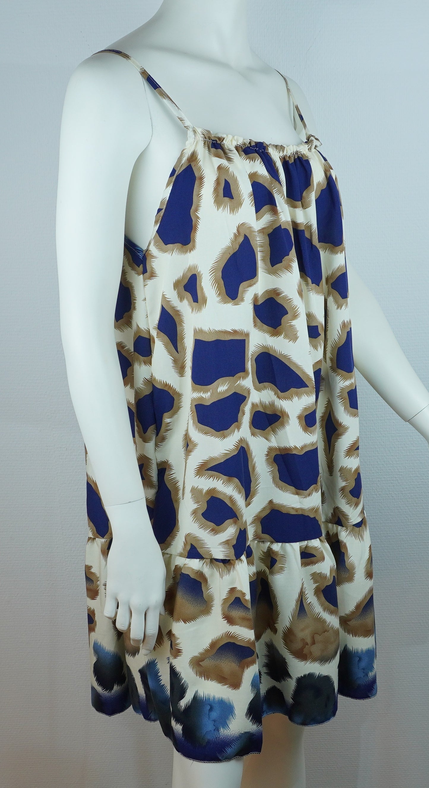 Sommerkleid – Animal Print – Spaghettiträger – Creme/Blau