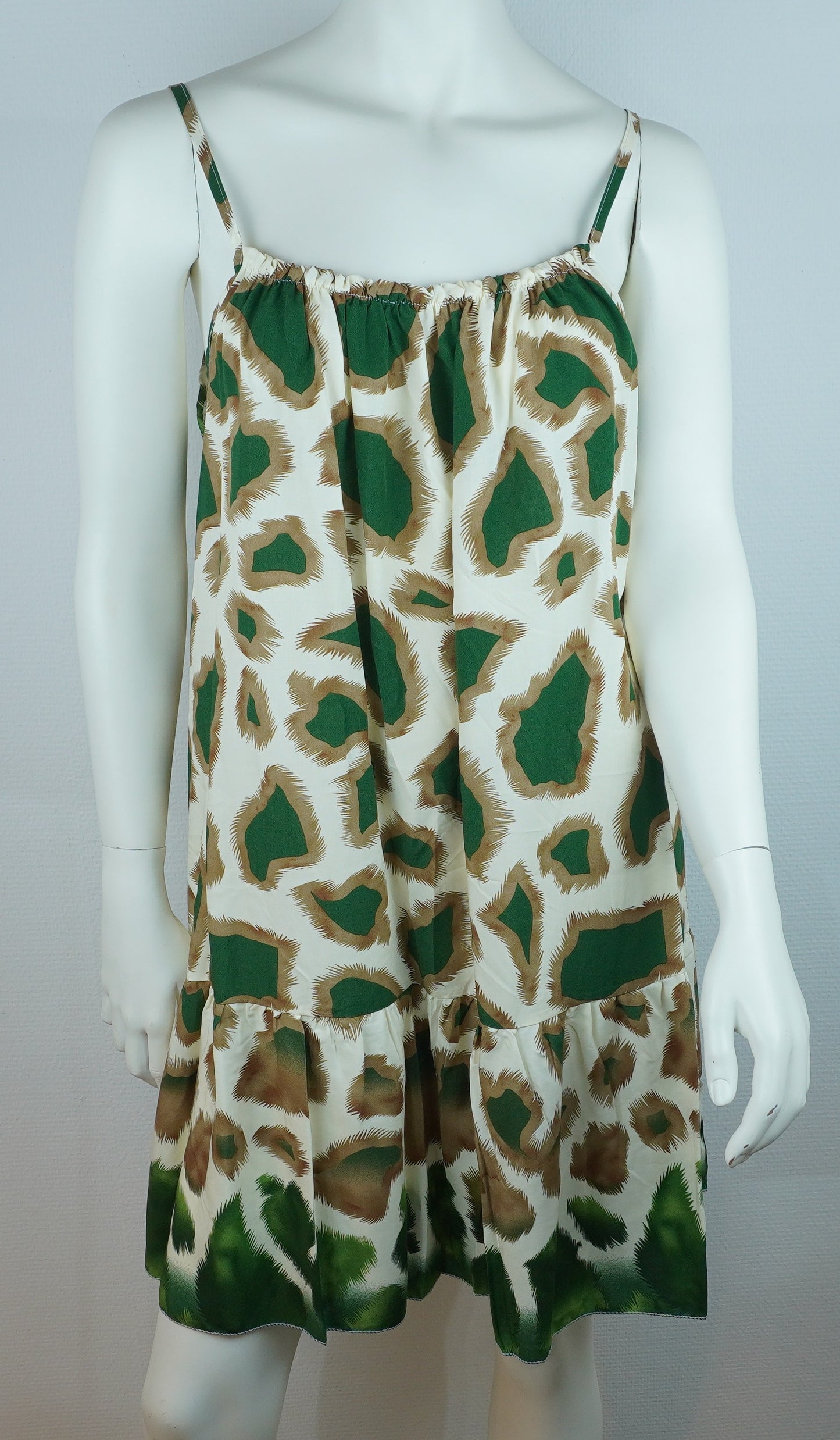 Sommerkleid – Animal Print – Spaghettiträger – Creme/Grün