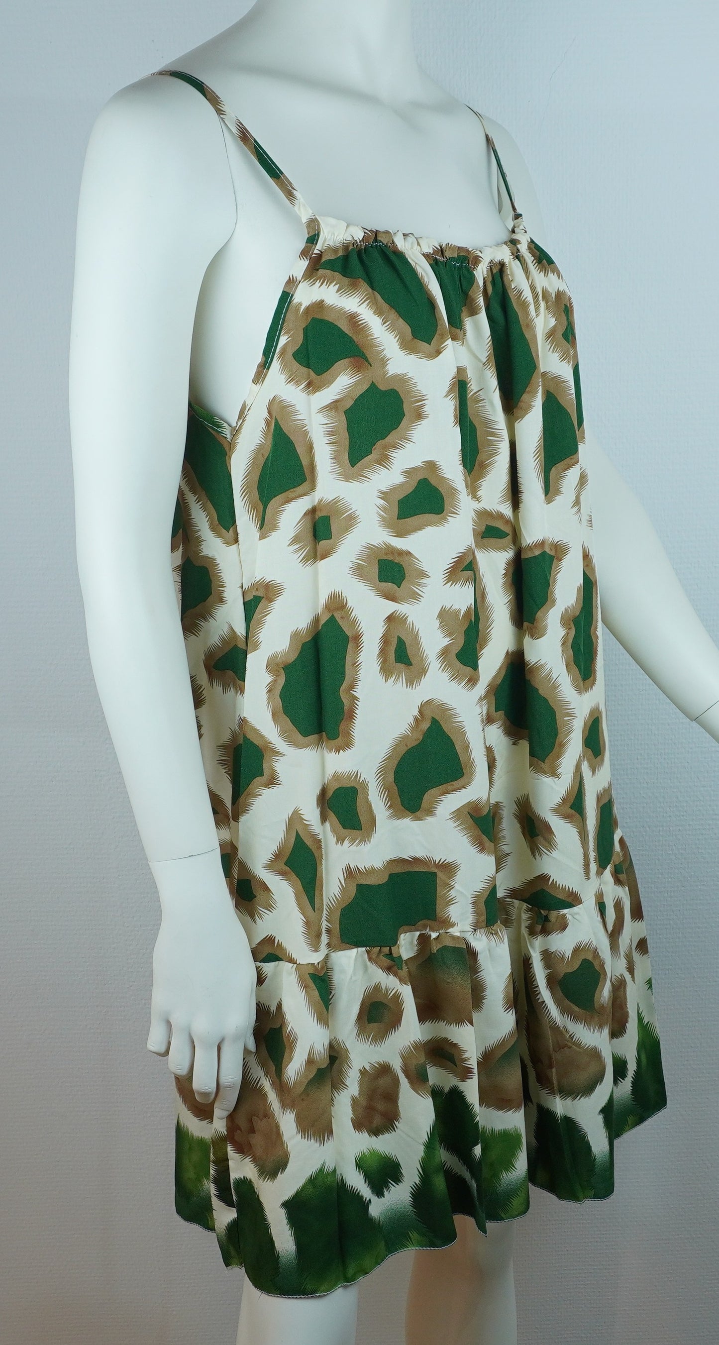 Sommerkleid – Animal Print – Spaghettiträger – Creme/Grün