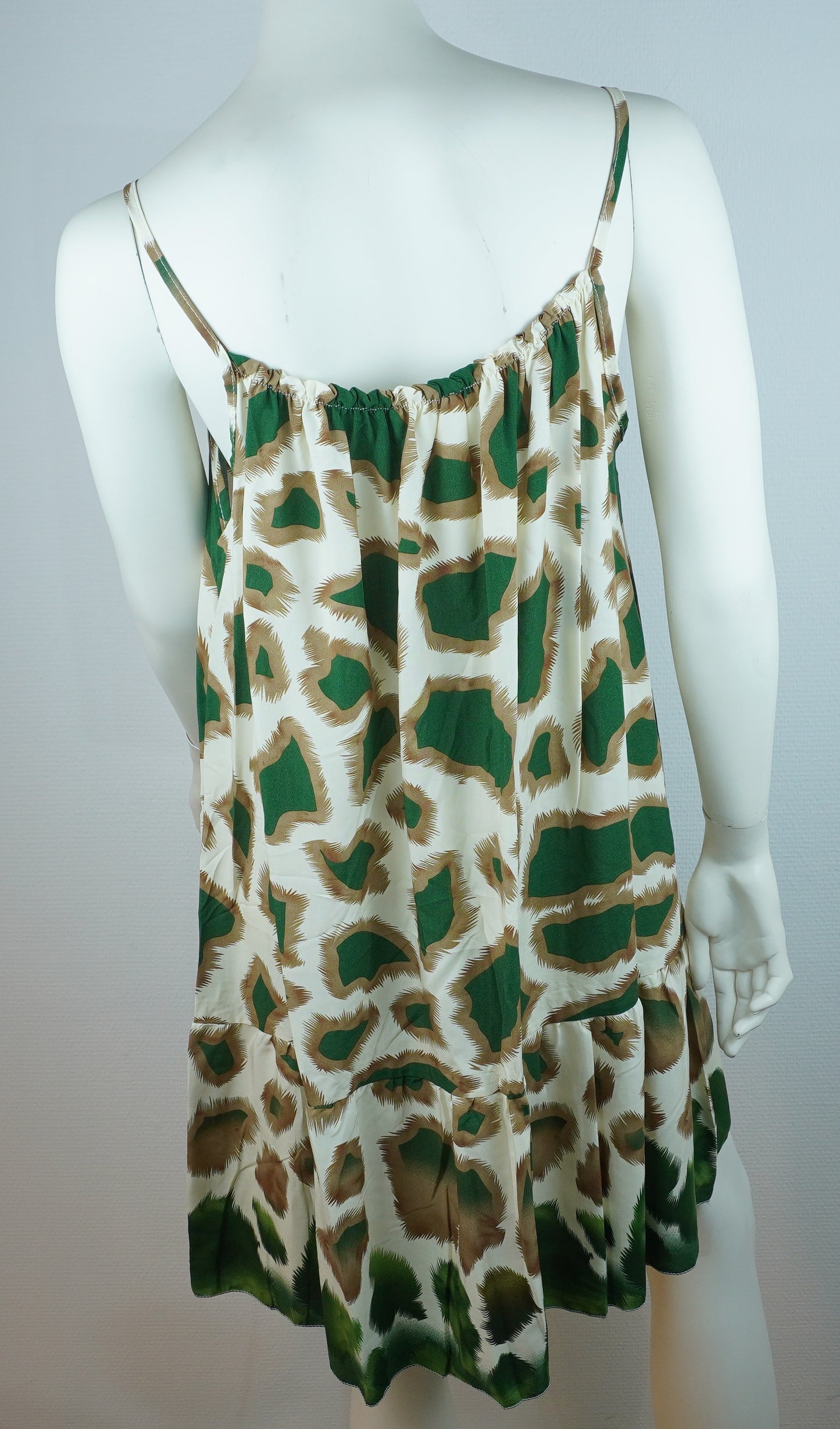 Sommerkleid – Animal Print – Spaghettiträger – Creme/Grün