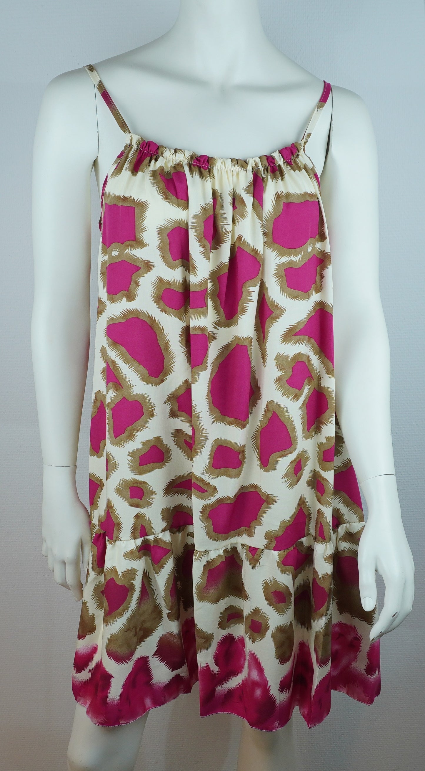 Sommerkleid – Animal Print – Spaghettiträger – Creme/Pink