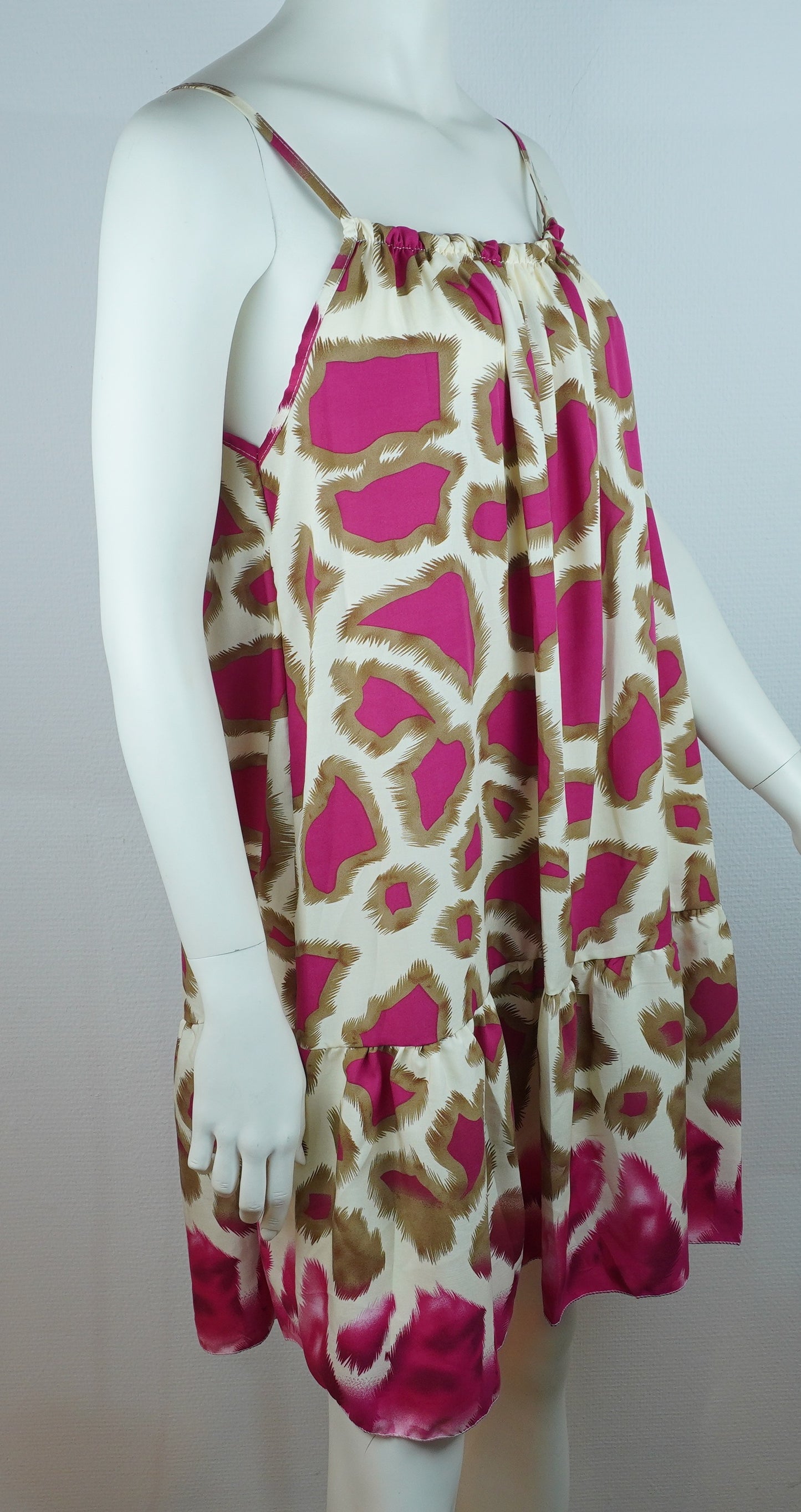 Sommerkleid – Animal Print – Spaghettiträger – Creme/Pink