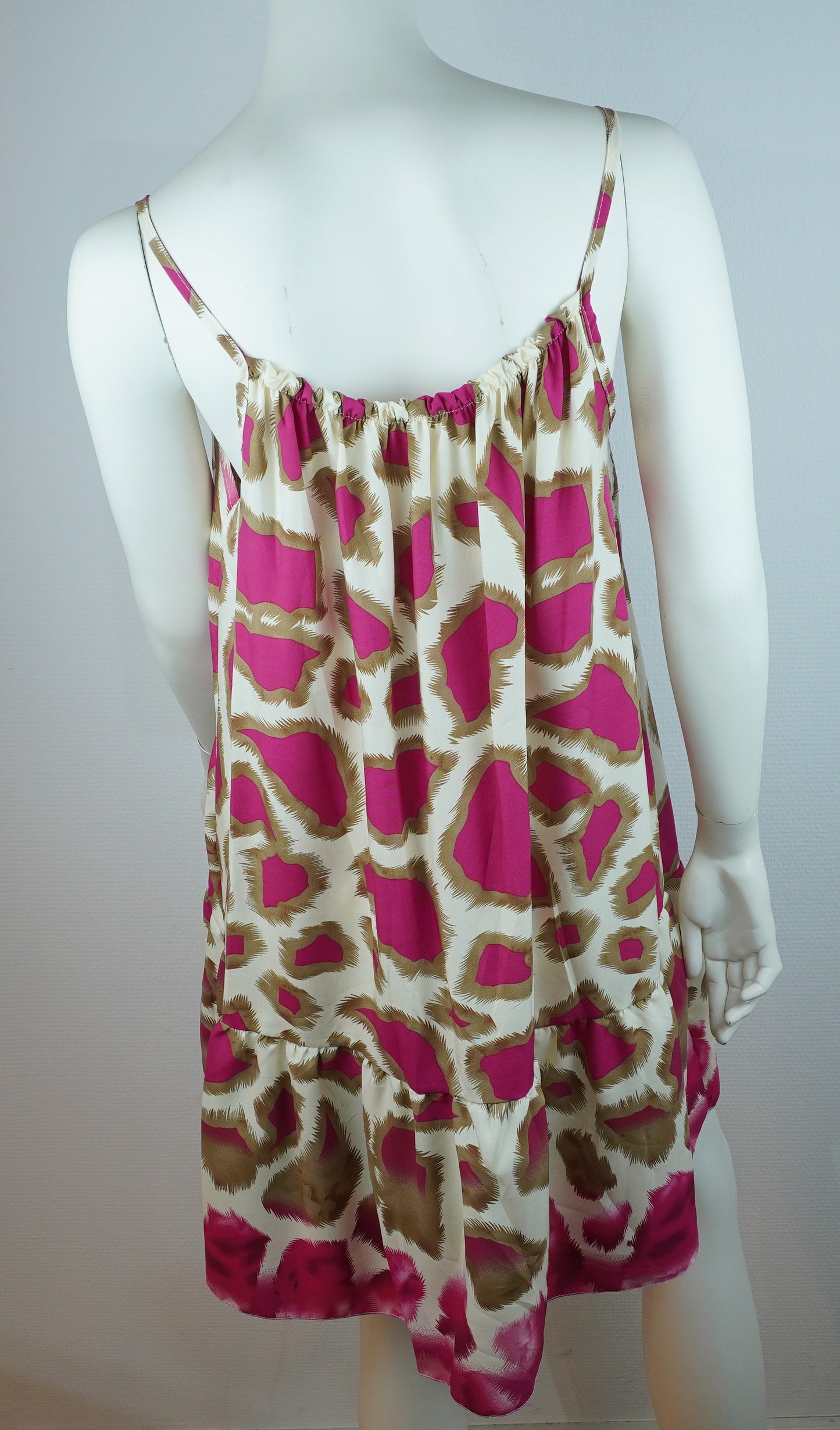 Sommerkleid – Animal Print – Spaghettiträger – Creme/Pink