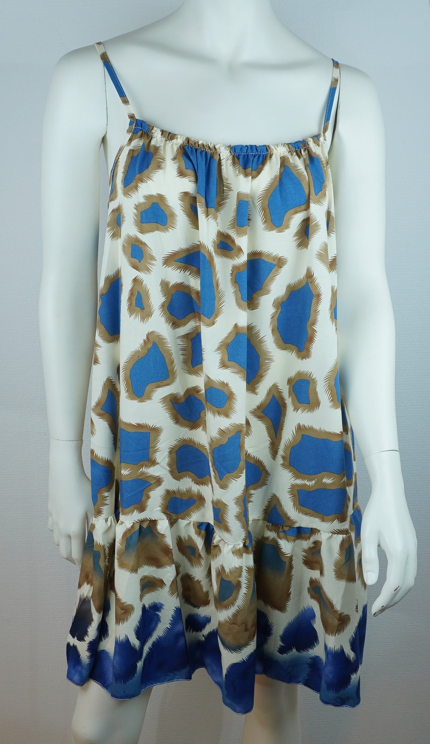 Sommerkleid – Animal Print – Spaghettiträger – Creme/Blau