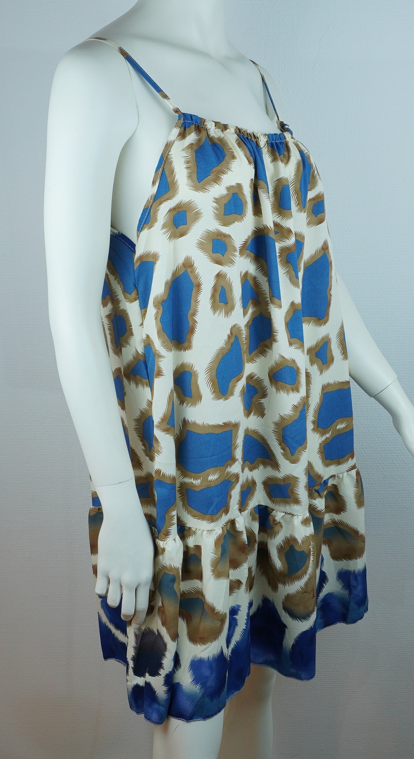 Sommerkleid – Animal Print – Spaghettiträger – Creme/Blau