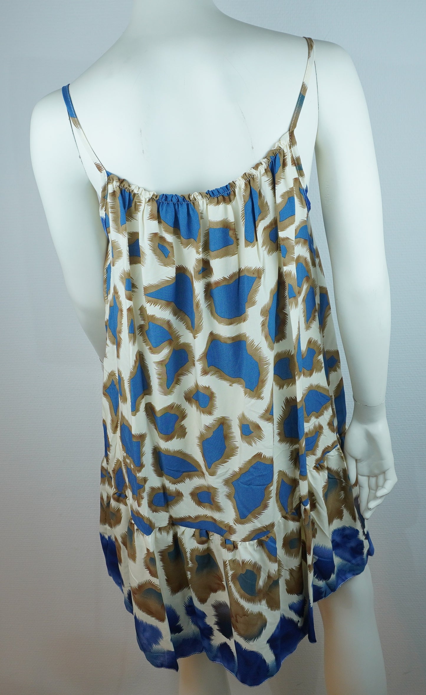 Sommerkleid – Animal Print – Spaghettiträger – Creme/Blau