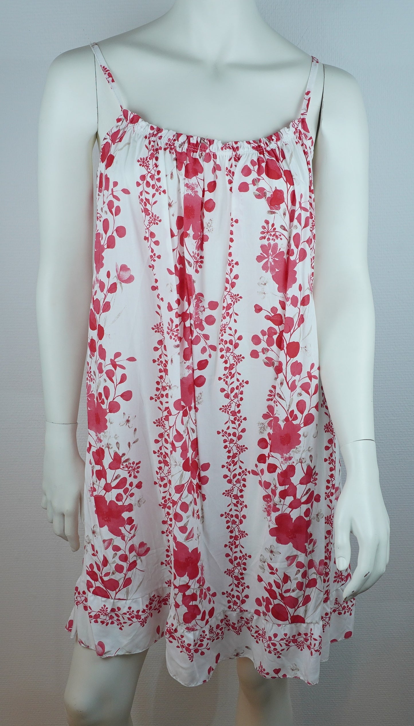 Sommerkleid – Blumenprint – Spaghettiträger – Weiß/Rosa