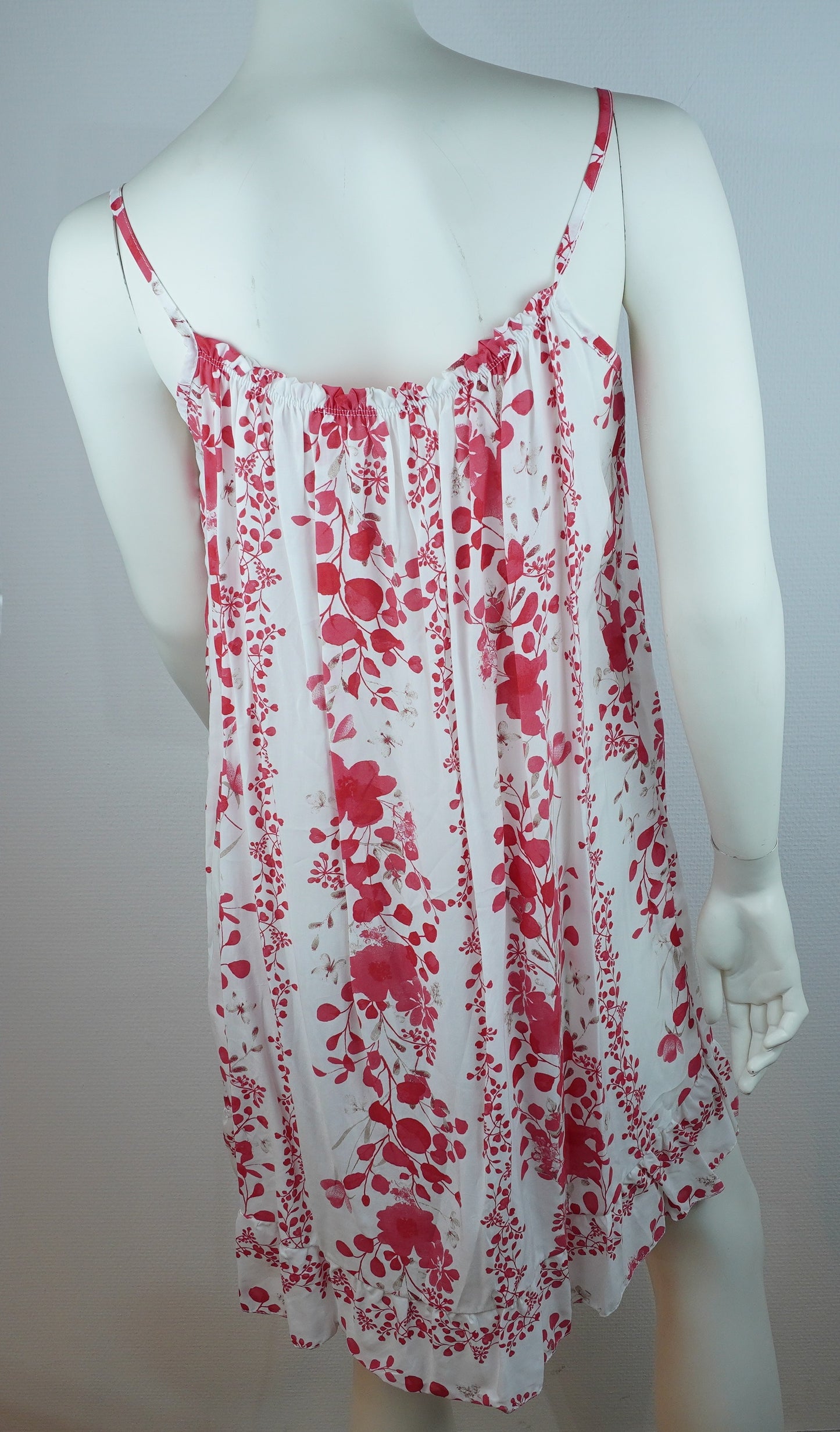 Sommerkleid – Blumenprint – Spaghettiträger – Weiß/Rosa
