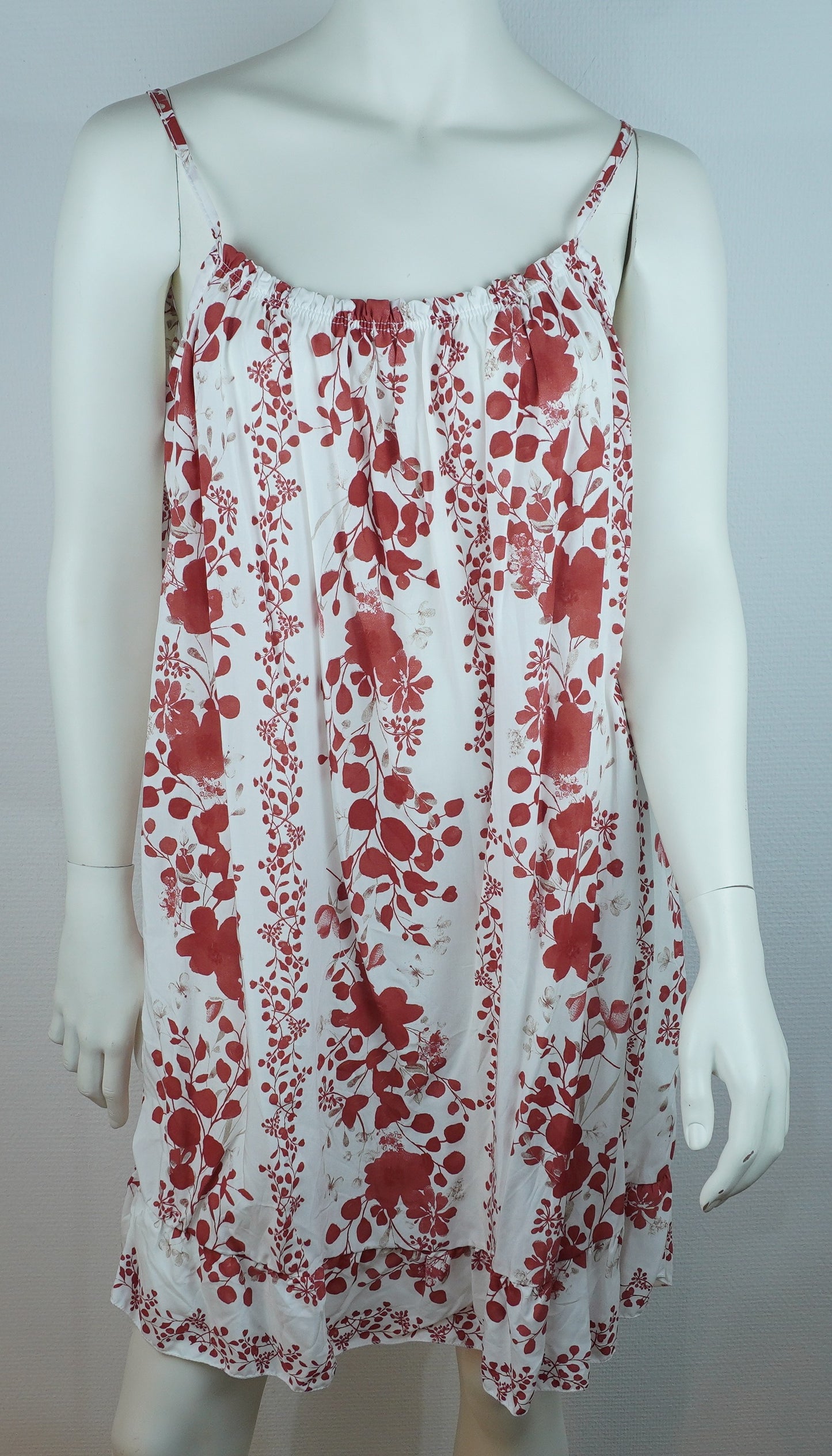 Sommerkleid – Blumenprint – Spaghettiträger – Weiß/Terrakotta