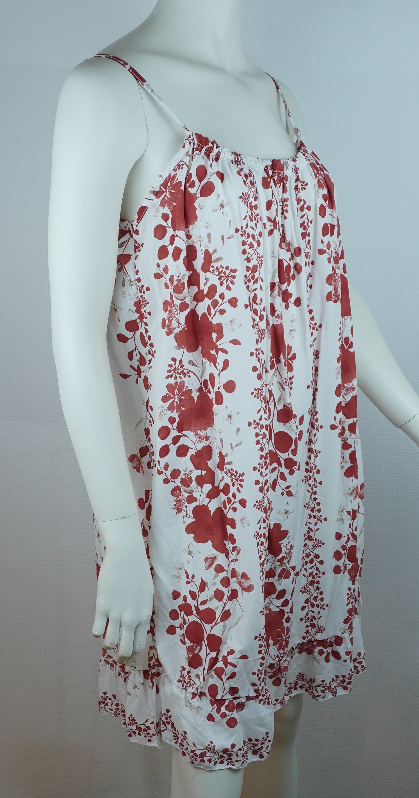 Sommerkleid – Blumenprint – Spaghettiträger – Weiß/Terrakotta
