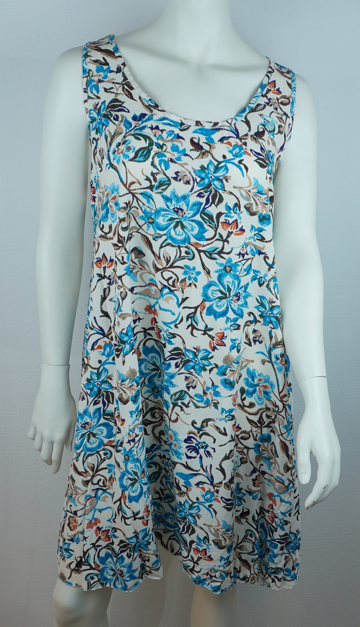 Sommerkleid – Blumenprint – Trägerkleid – Weiß/Türkis