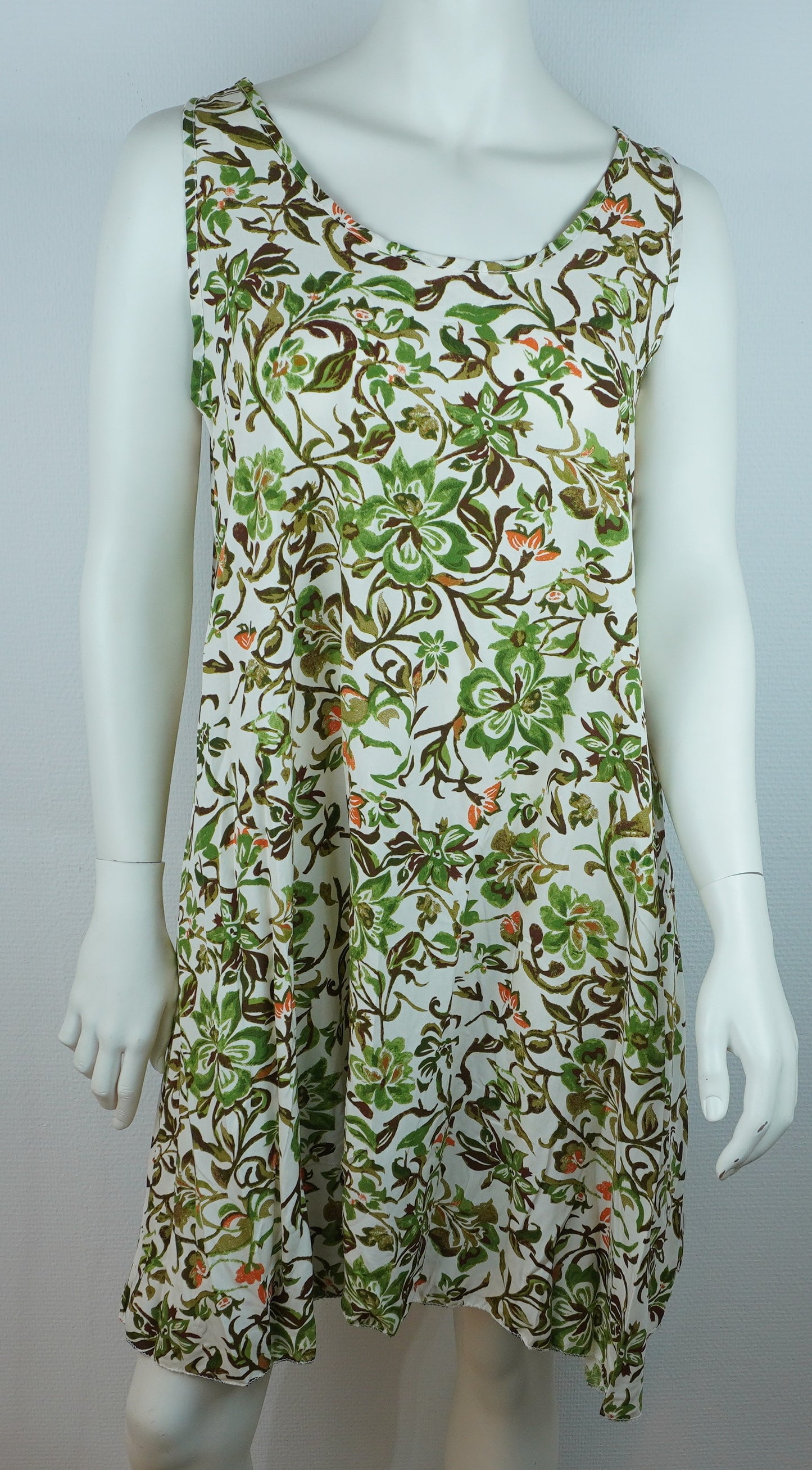 Sommerkleid – Blumenprint – Trägerkleid – Weiß/Oliv