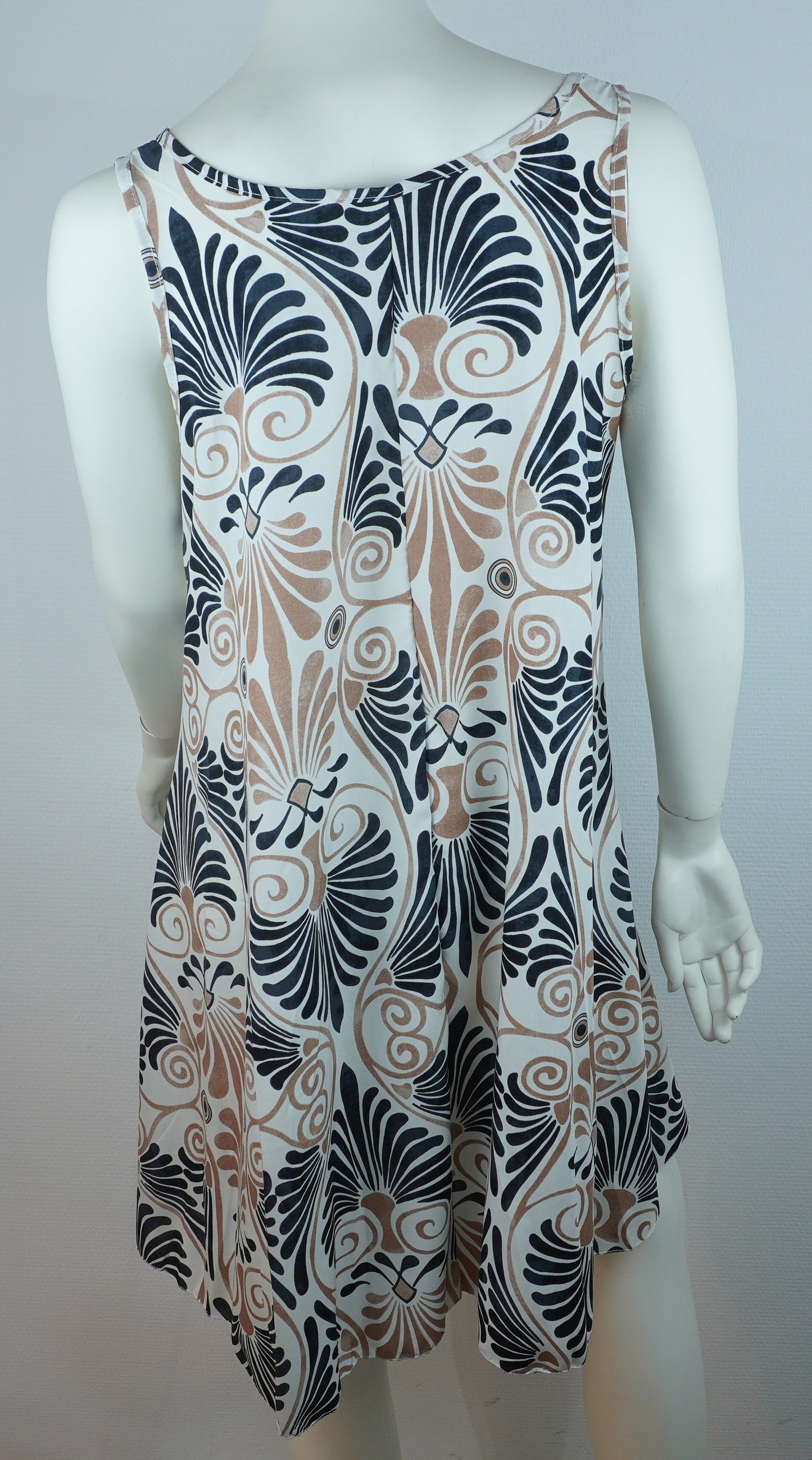 Sommerkleid – Art-Déco-Print – Trägerkleid – Weiß/Schwarz
