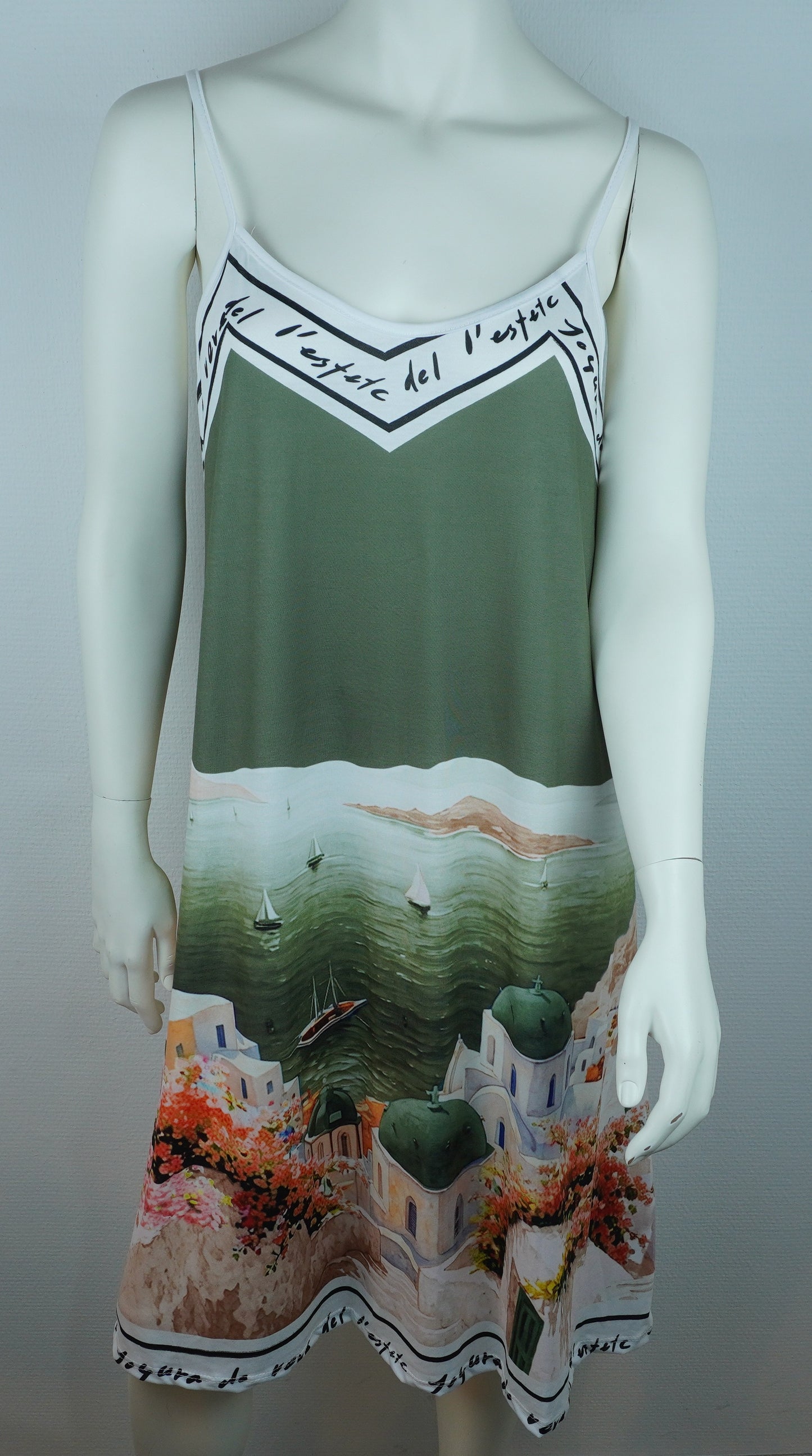 Sommerkleid Santorini Print Oliv Vorderansicht
