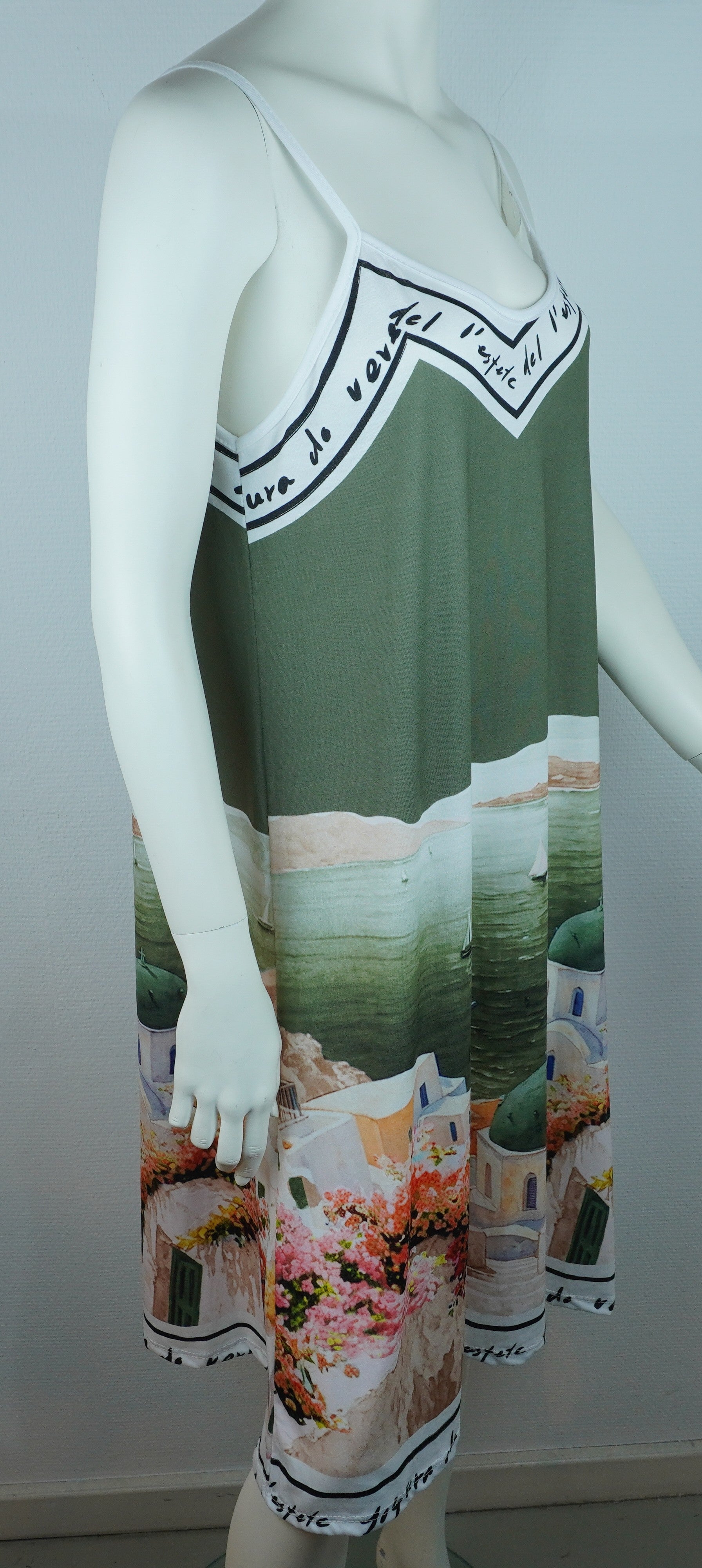 Sommerkleid Santorini Print Oliv Seitenansicht