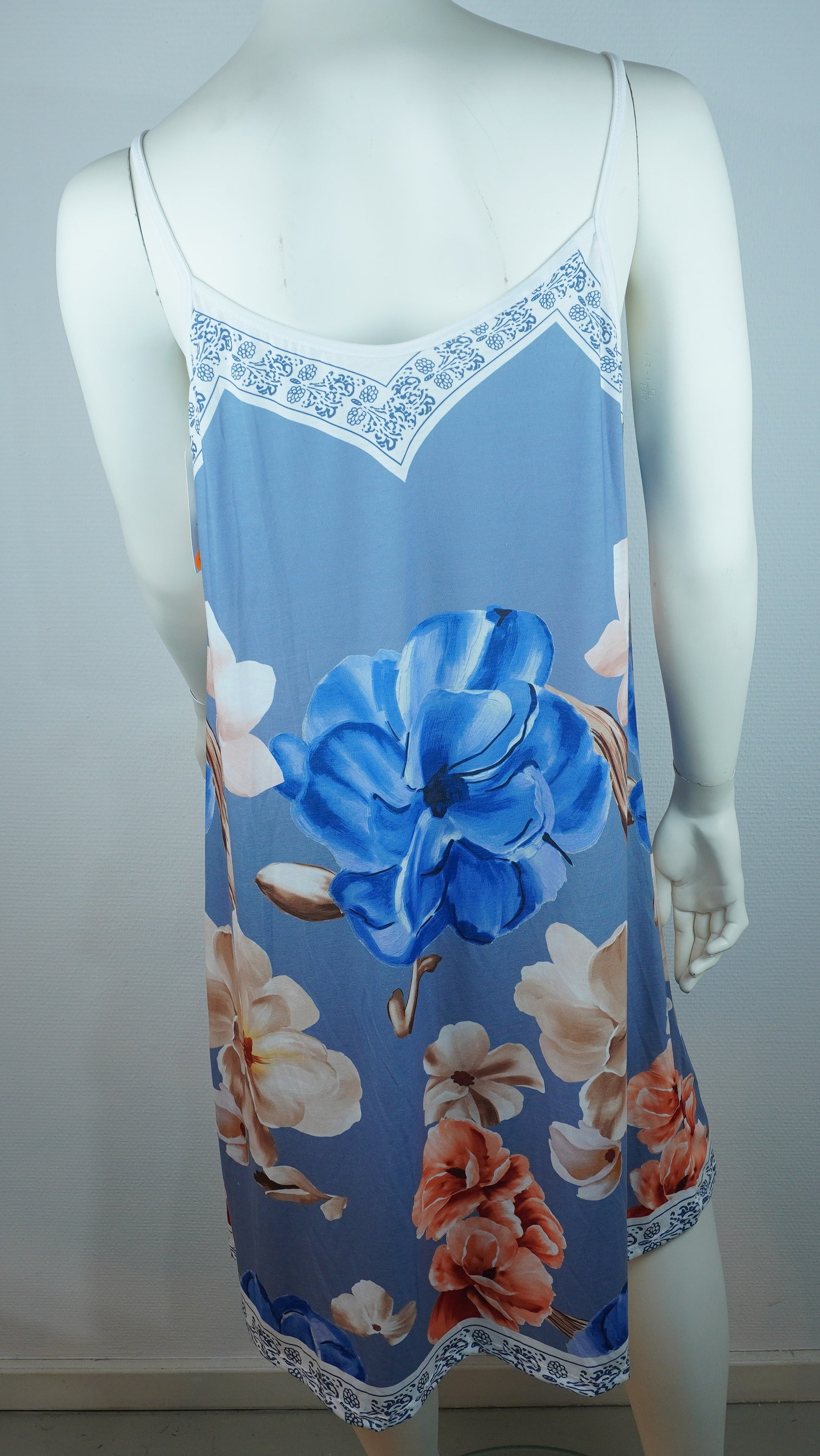 Sommerkleid Blumen Hellblau Magnolie Rückansicht
