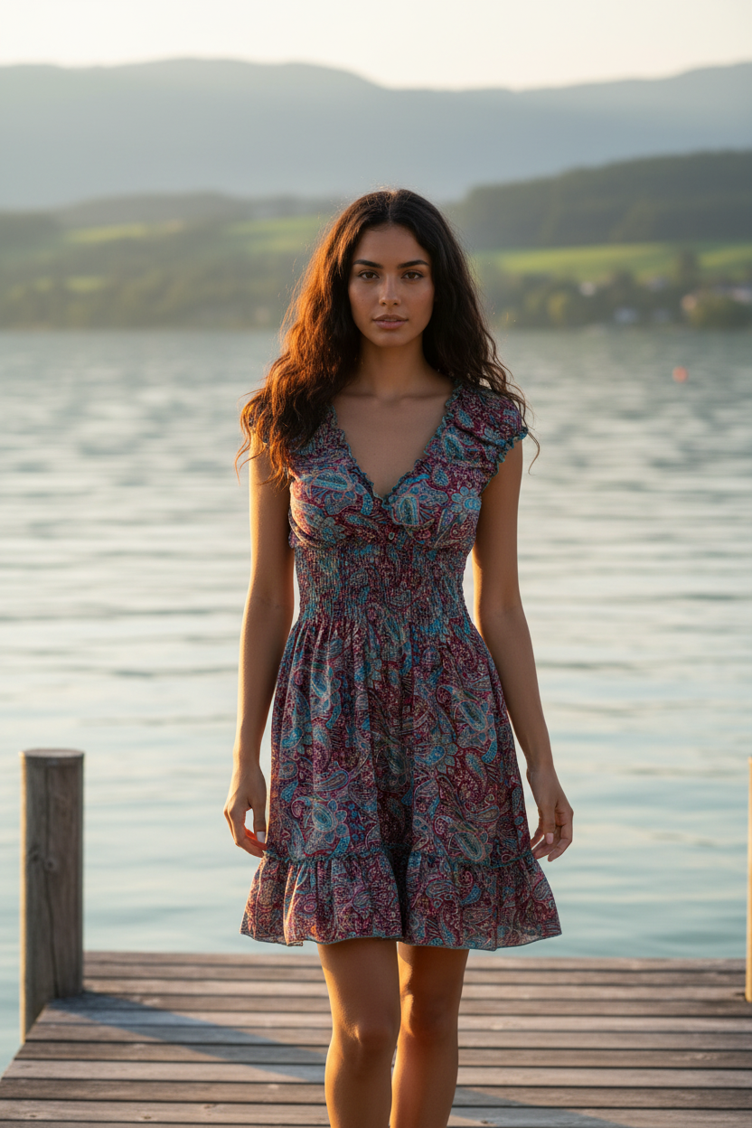 Sommerkleid Boho Bordeaux Paisley Bodensee