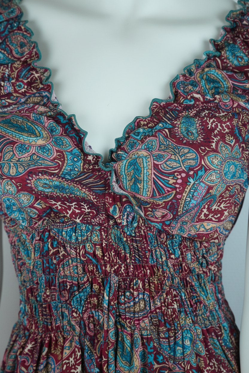 Sommerkleid Boho Bordeaux Paisley Detail