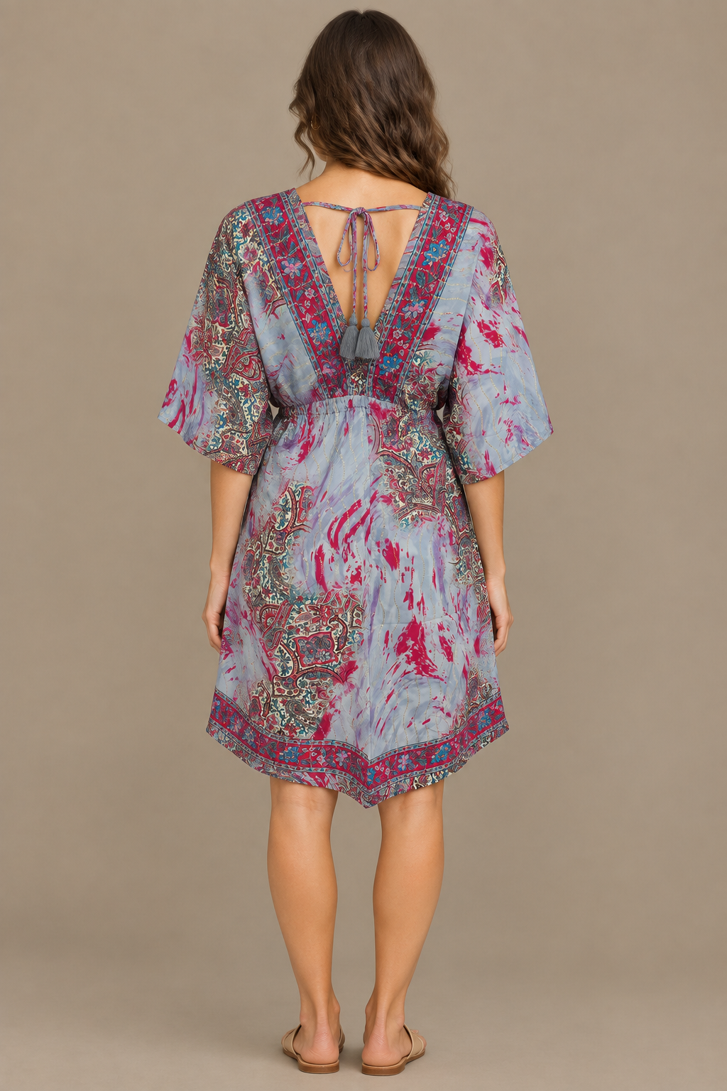 Boho Tunika in Silbergrau und Pink – Rückansicht