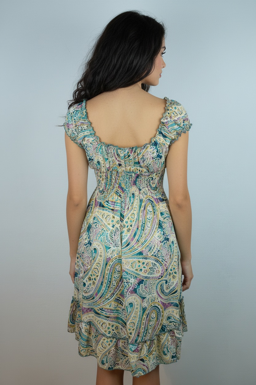 Sommerkleid Boho Creme Paisley hinten