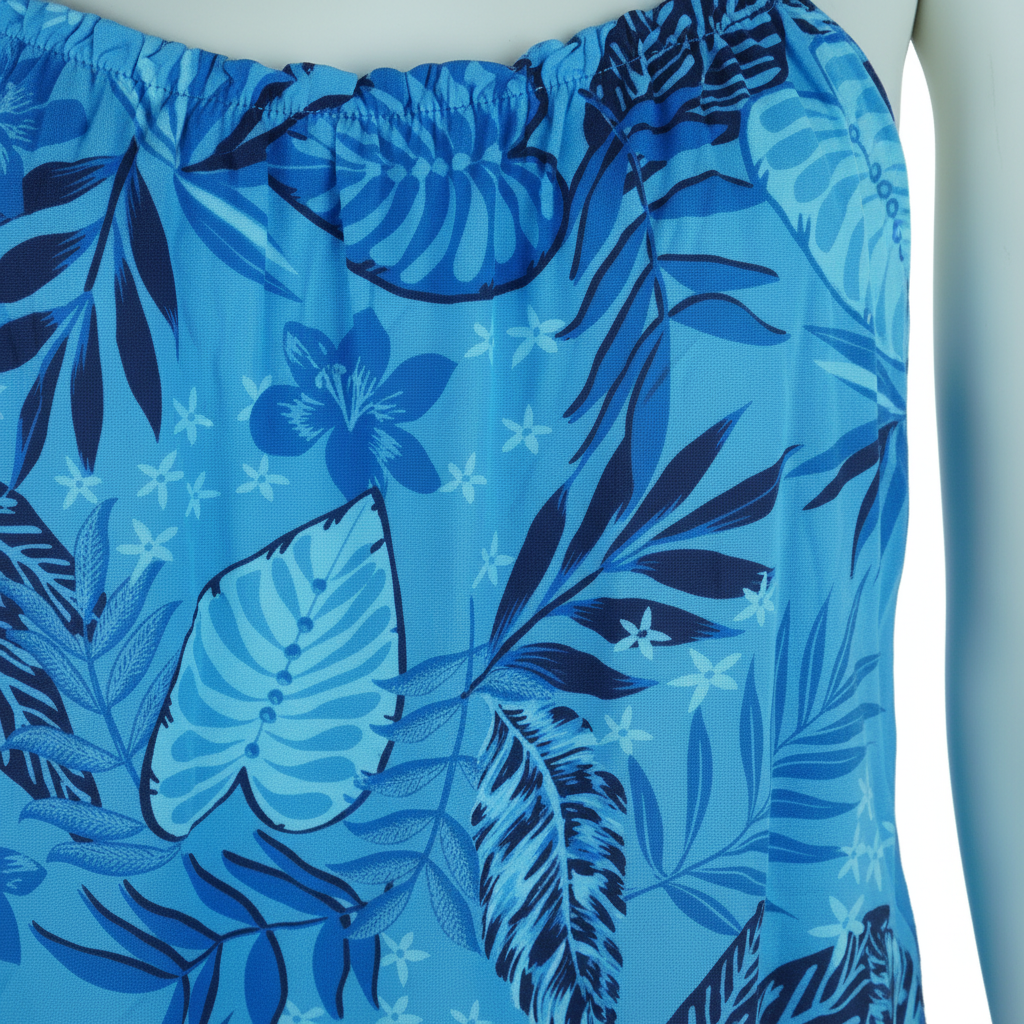 Sommerkleid Tropical Türkis Detailshot KI